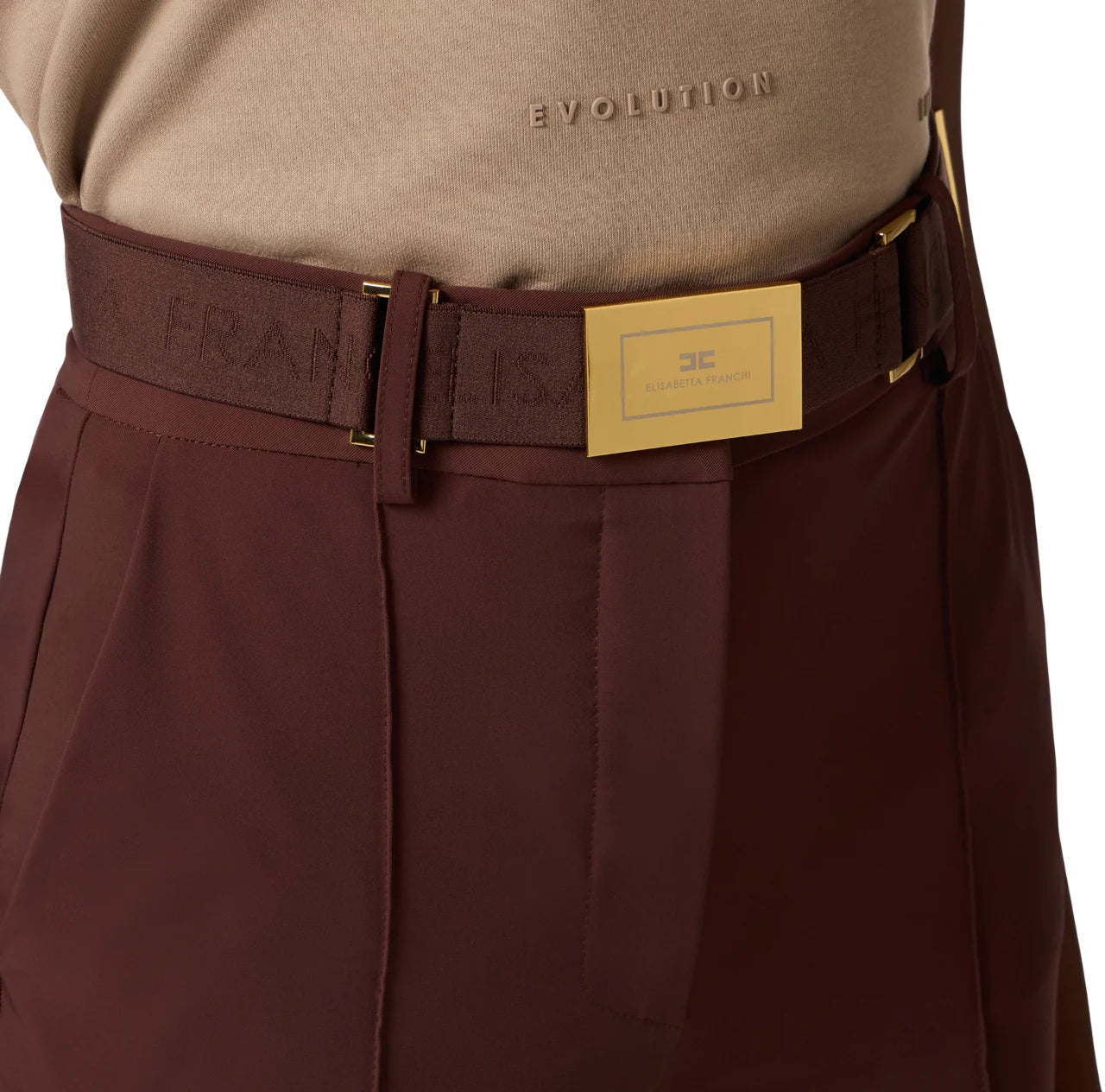Elisabetta Franchi pantaloni gamba dritta con cintura marrone PA17261 644 ELISABETTA FRANCHI 
