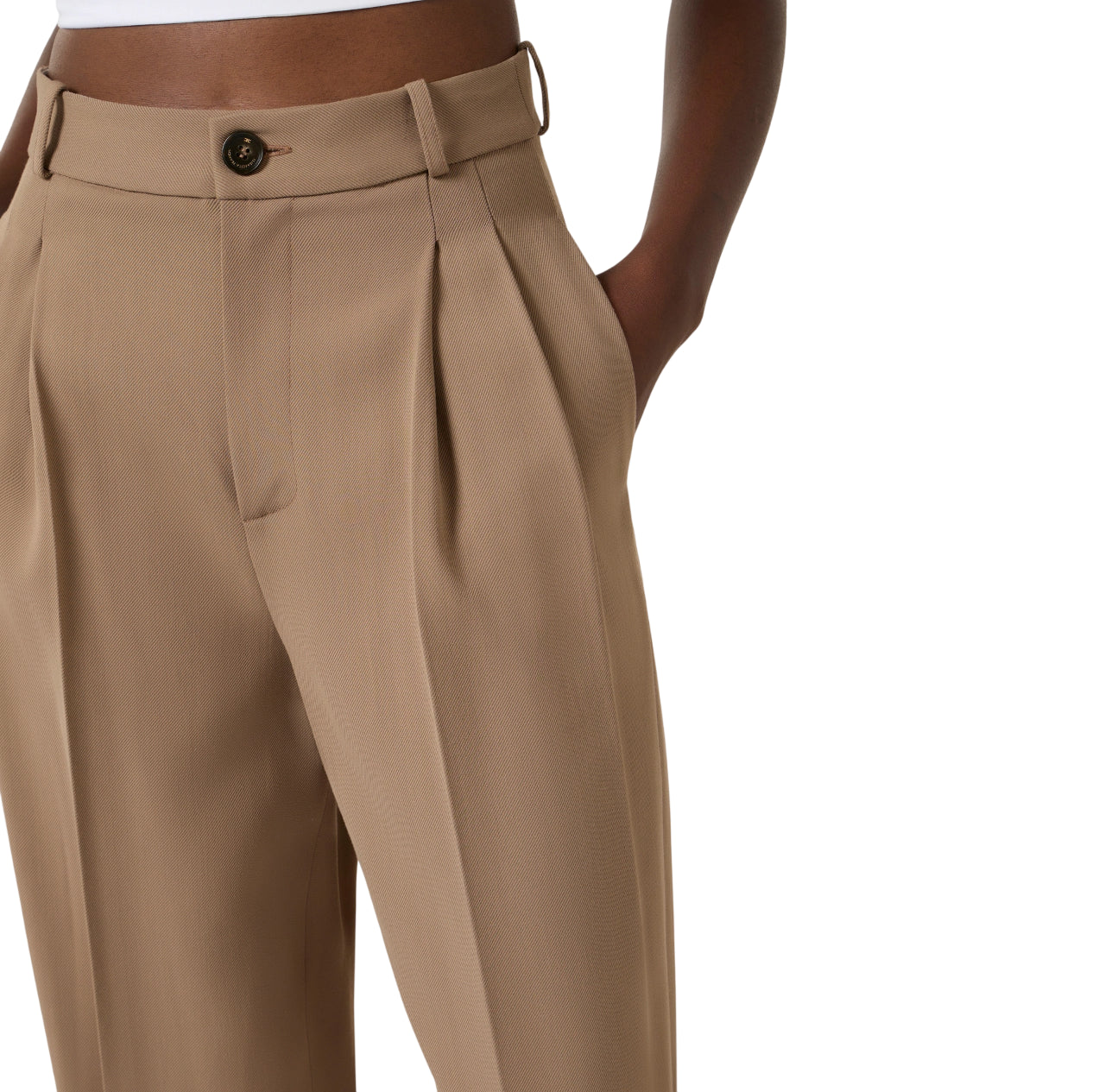 Elisabetta Franchi pantaloni in gabardina con pinces cammello PA17661 229 ELISABETTA FRANCHI 