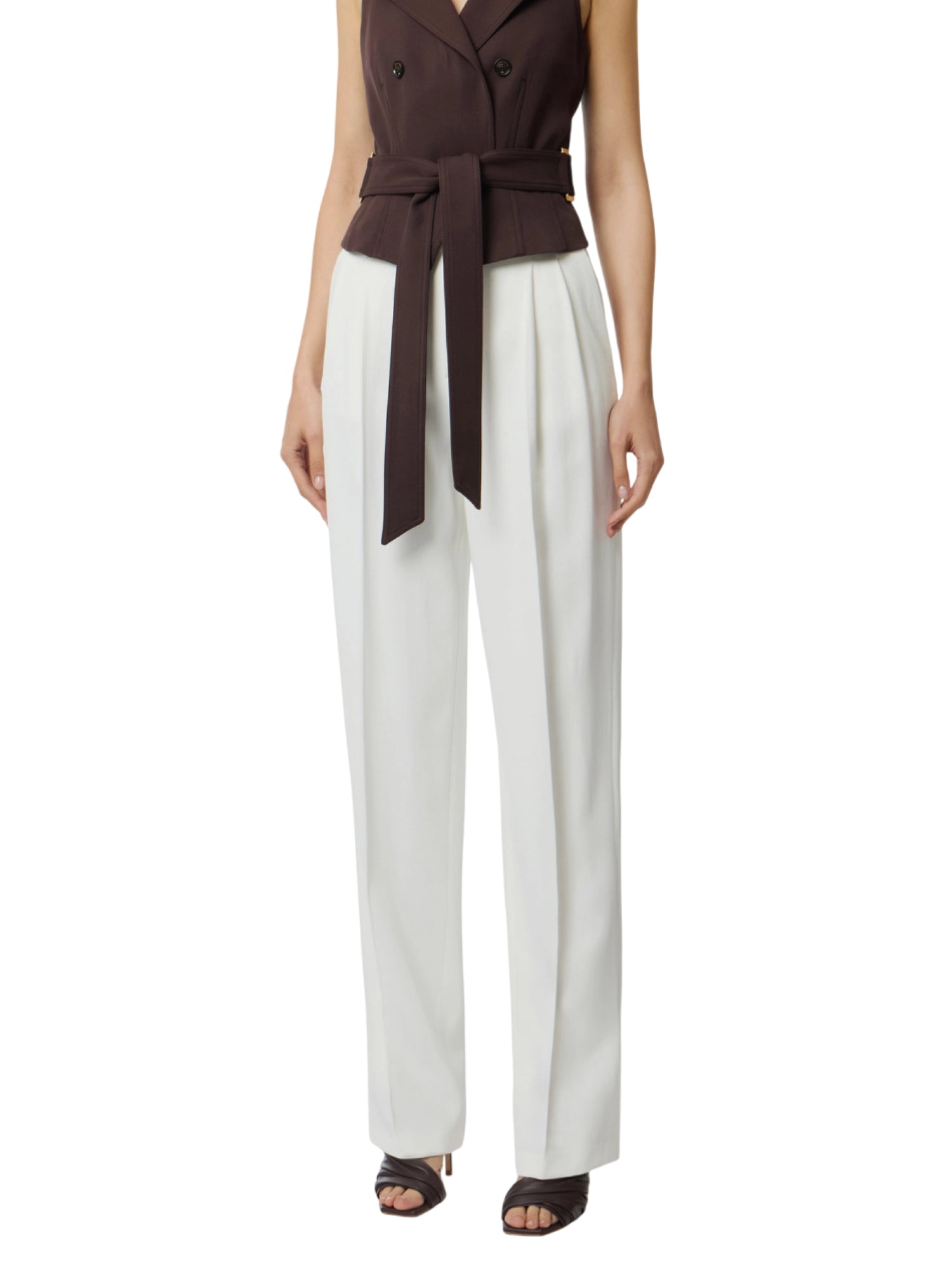 Elisabetta Franchi pantaloni in gabardina con pinces avorio PA17661 360 ELISABETTA FRANCHI 