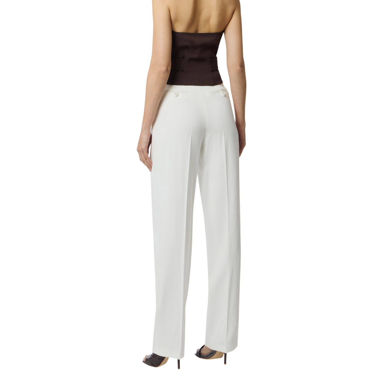 Elisabetta Franchi pantaloni in gabardina con pinces avorio PA17661 360 ELISABETTA FRANCHI 