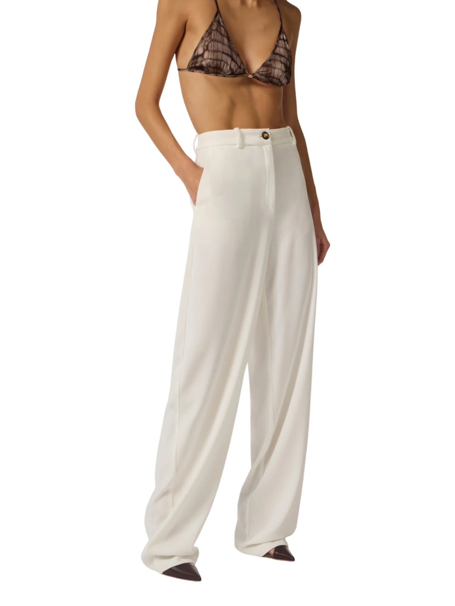 Elisabetta Franchi pantaloni gamba larga tessuto crepe panna PA17861 360 ELISABETTA FRANCHI 