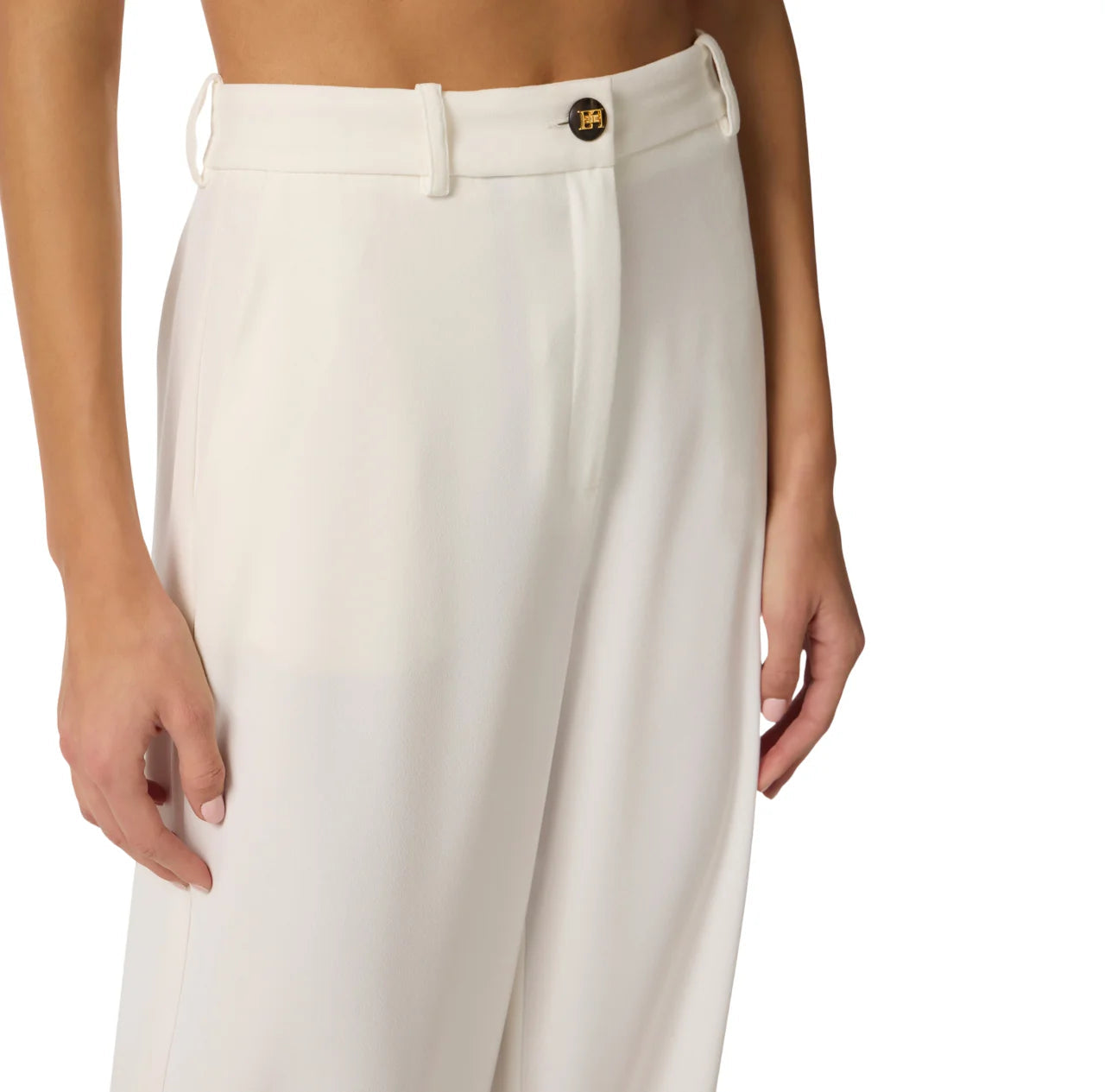 Elisabetta Franchi pantaloni gamba larga tessuto crepe panna PA17861 360 ELISABETTA FRANCHI 