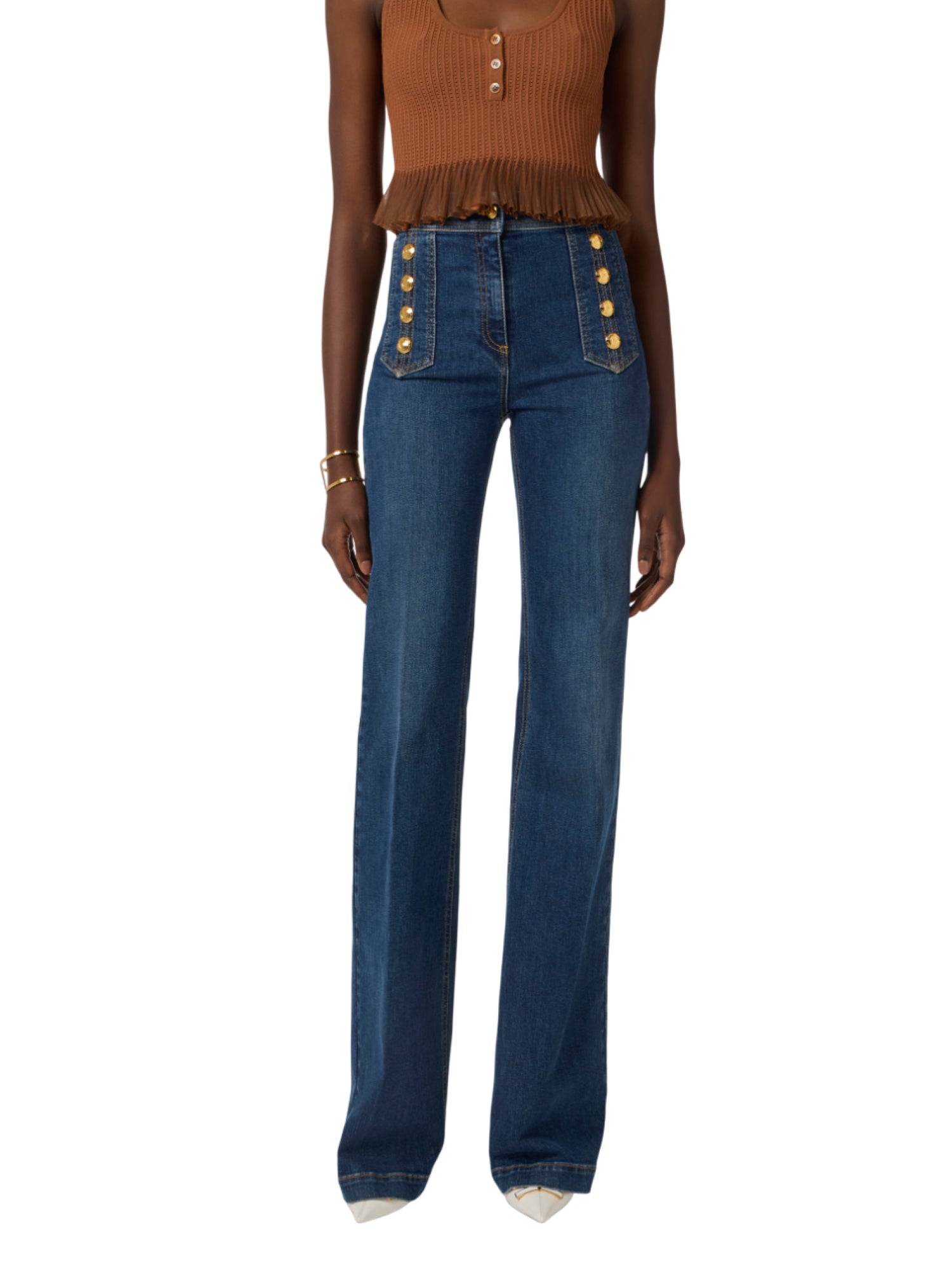 Elisabetta Franchi jeans flare con bottoni lavaggio blu PJ19D61 104 ELISABETTA FRANCHI 