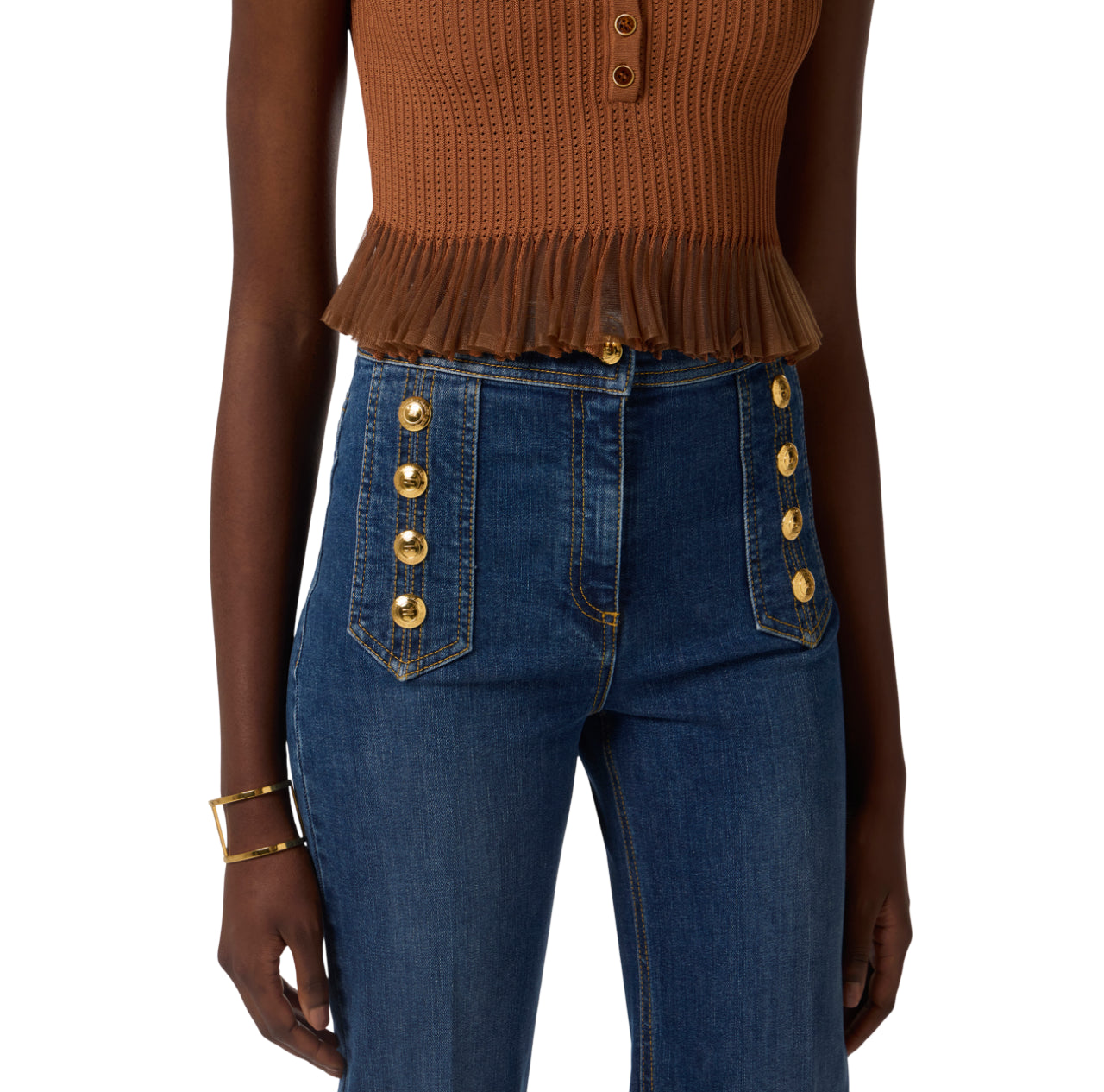 Elisabetta Franchi jeans flare con bottoni lavaggio blu PJ19D61 104 ELISABETTA FRANCHI 