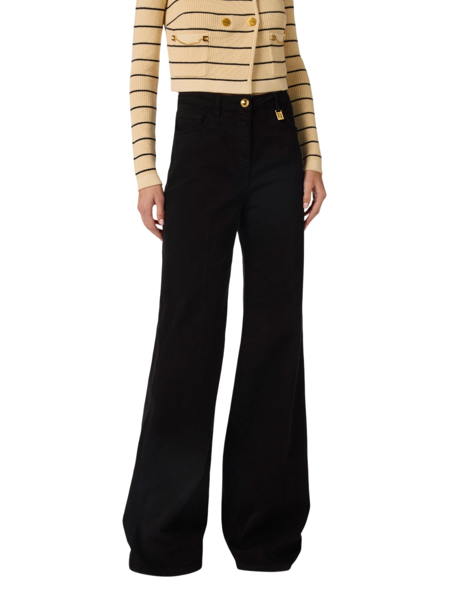 Elisabetta Franchi jeans palazzo in denim stretch lavaggio nero PJ23N61 110 ELISABETTA FRANCHI 