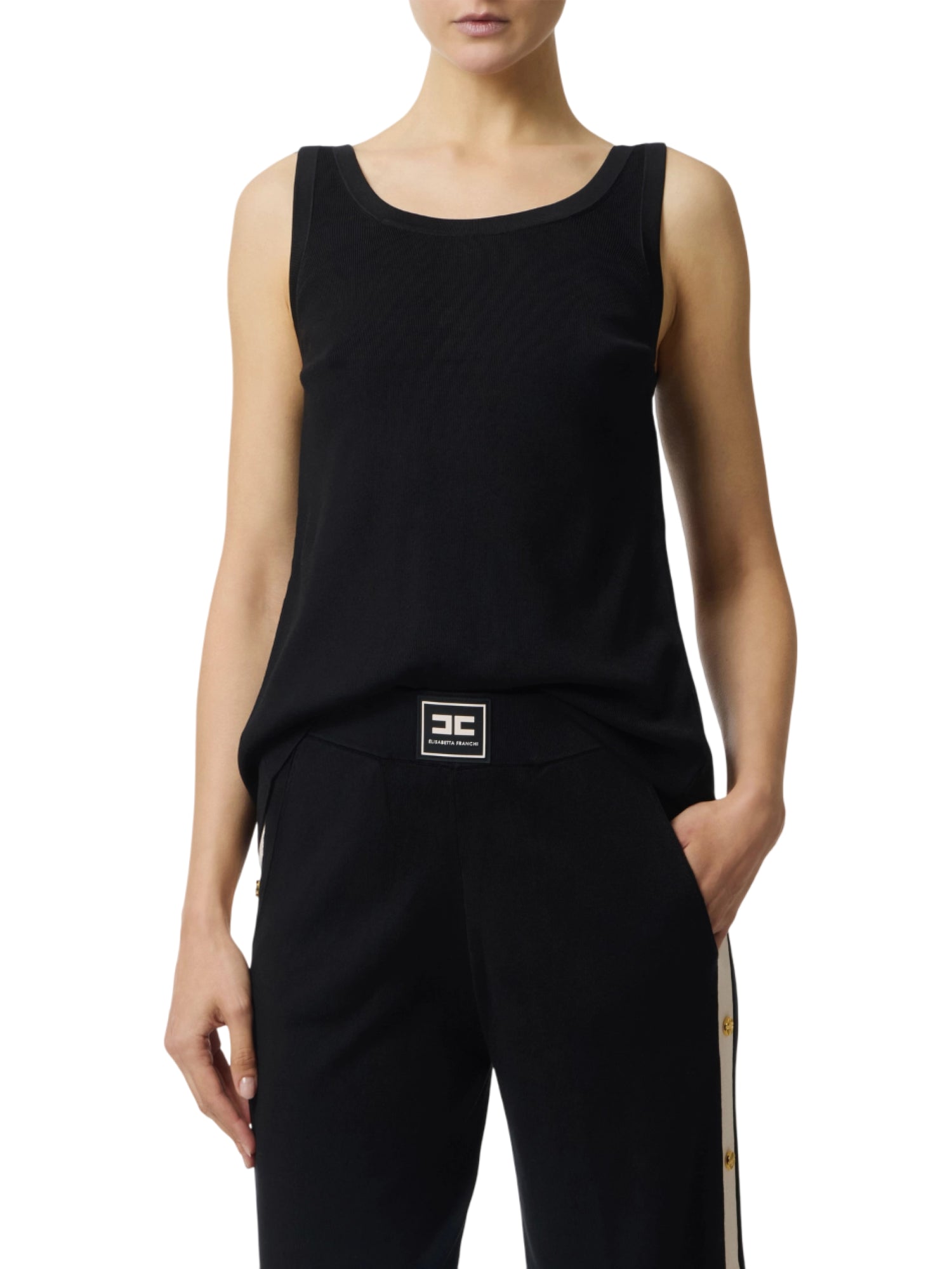 Elisabetta Franchi top in maglia con apertura posteriore nero TK72S61 685 ELISABETTA FRANCHI 