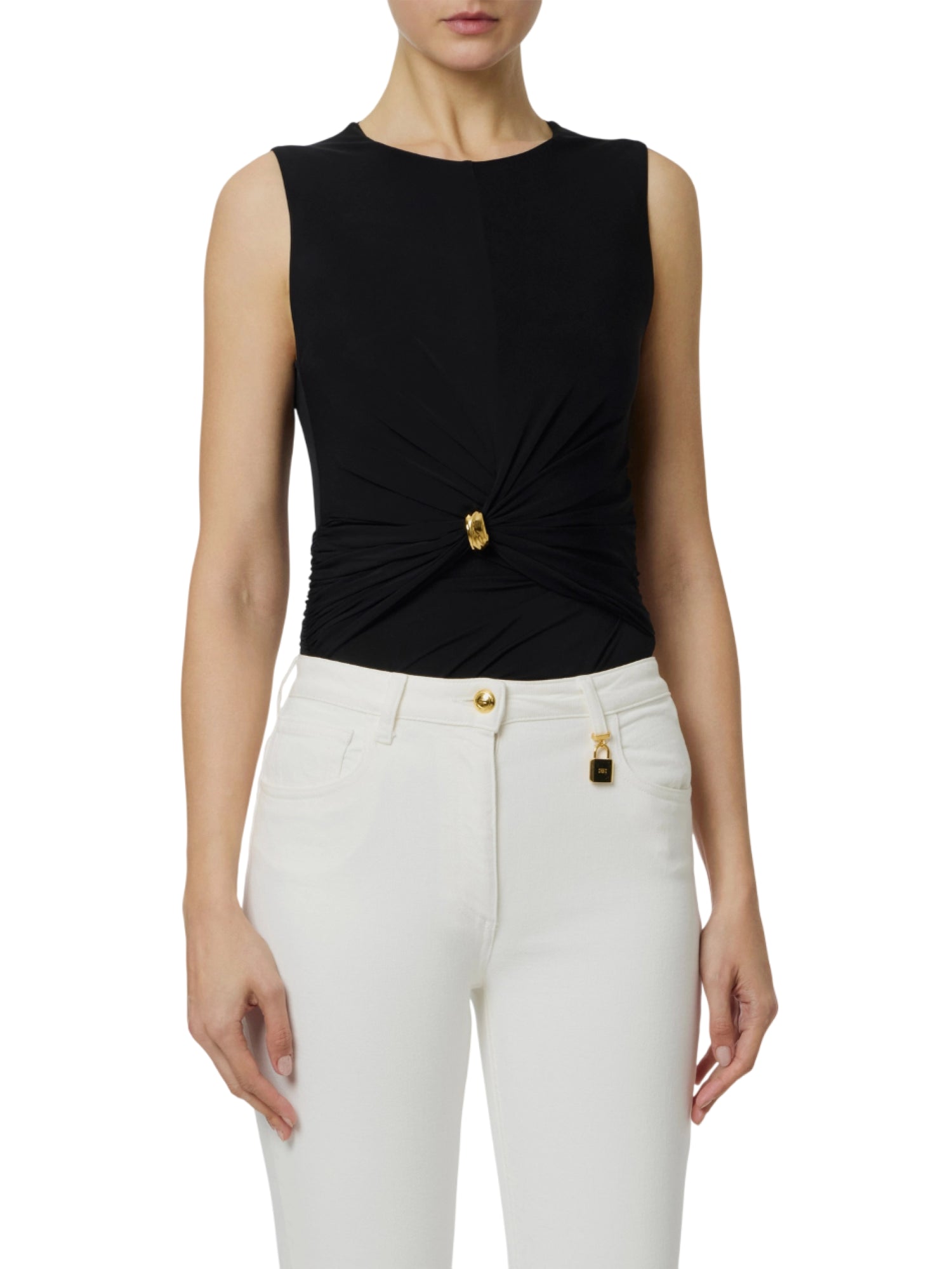 Elisabetta Franchi top donna con dettaglio gioiello nero TO03761 110 ELISABETTA FRANCHI 