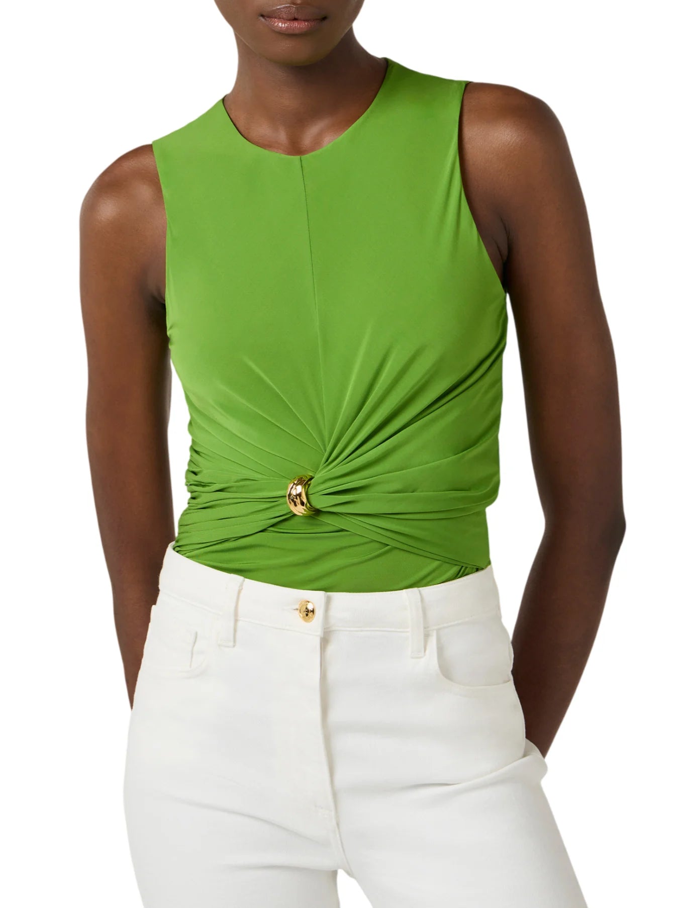 Elisabetta Franchi top donna con dettaglio gioiello verde TO03761 EV3 ELISABETTA FRANCHI 