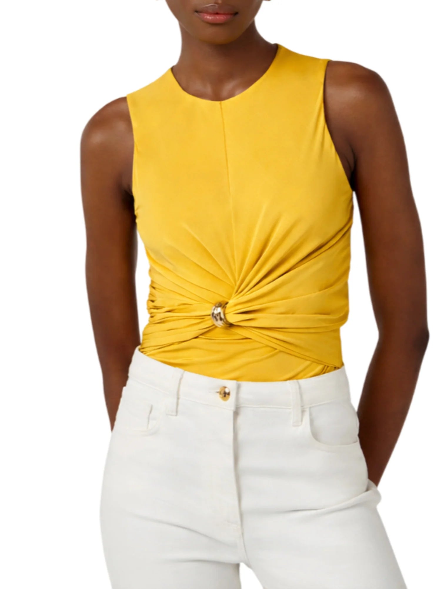 Elisabetta Franchi top donna con dettaglio gioiello giallo TO03761 EV4 ELISABETTA FRANCHI 