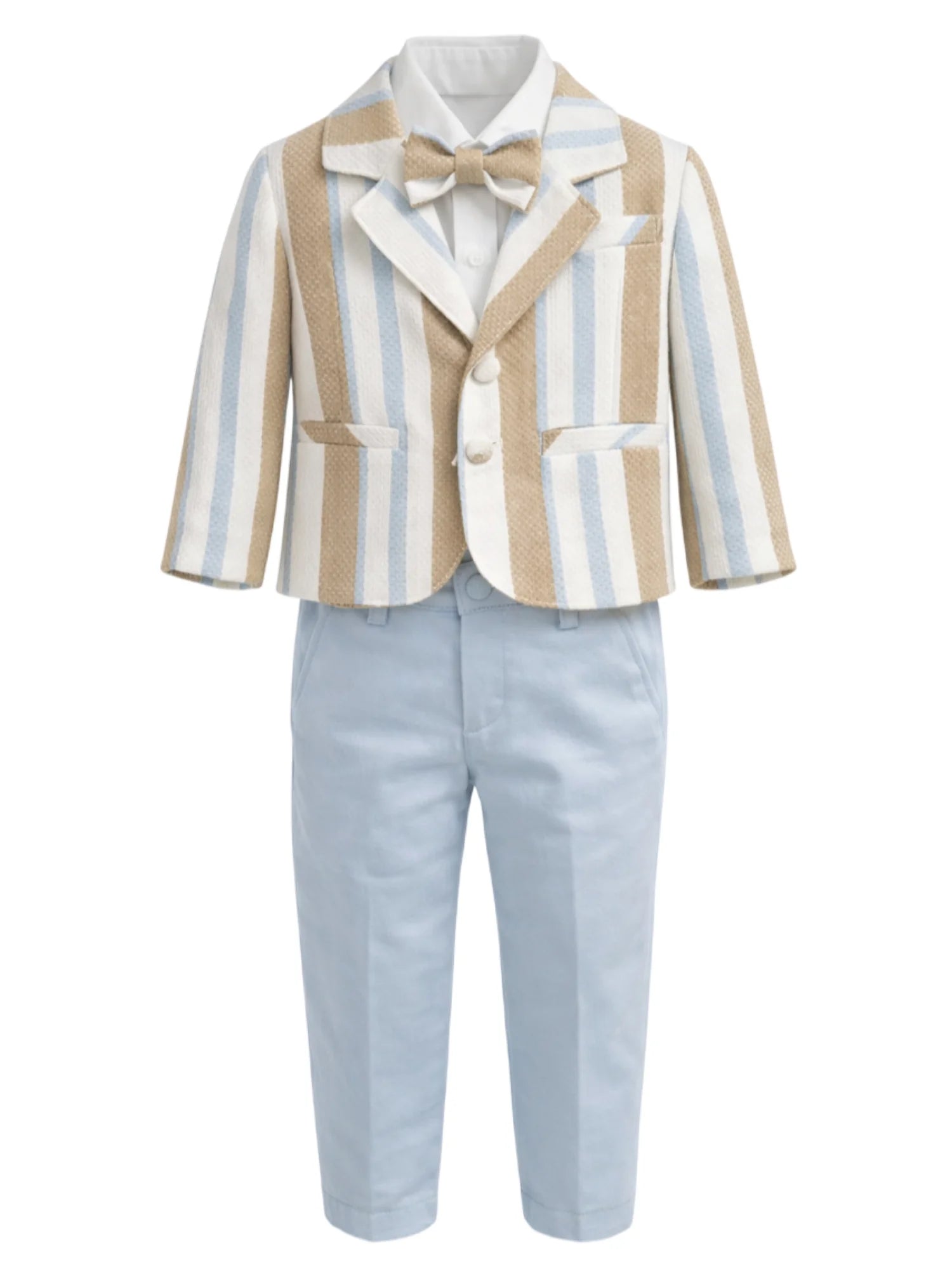 Emanuel Pris completo elegante neonato giacca camicia pantalone celeste beige ECR0031I BIANCO CORDA-CIELO EMANUEL PRIS 