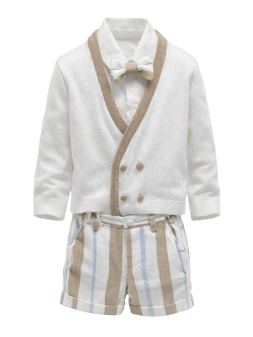 Emanuel Pris completo elegante neonato cardigan bermuda camicia bianco beige ECR0032I BIANCO CORDA-RIGO EMANUEL PRIS 