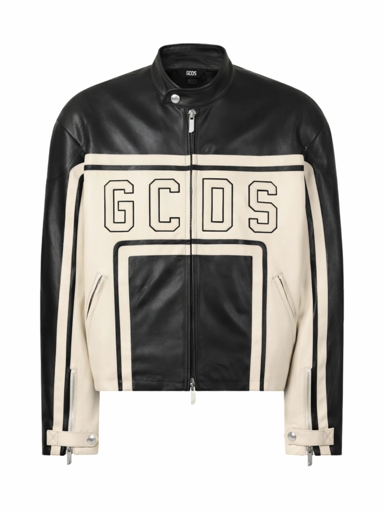 GCDS giubbino bambino bicolore in ecopelle beige nero C1BJQA519E331 BLACK-BONE GCDS 