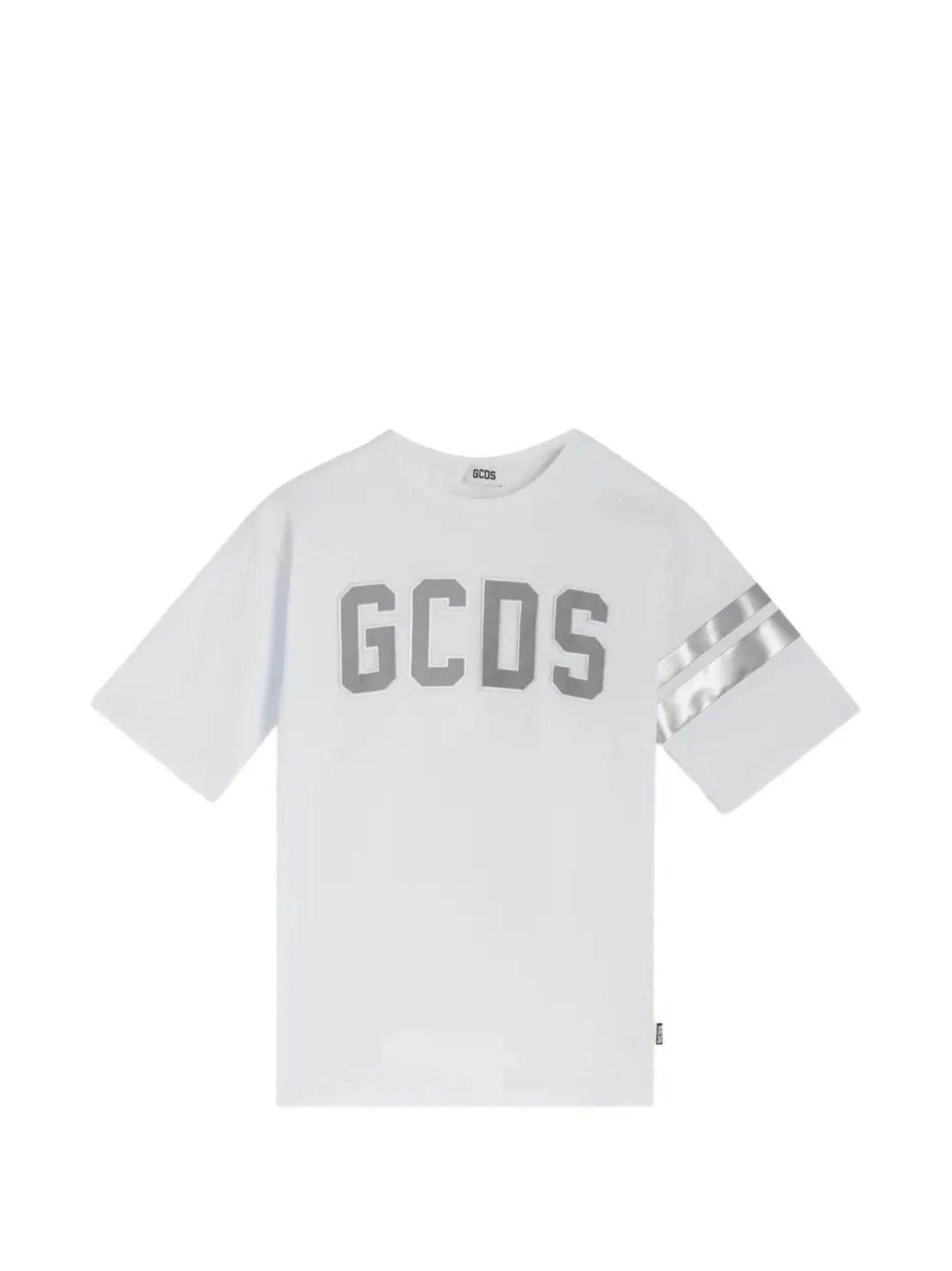 GCDS T-shirt bambino con logo catarifrangente bianco argento C1UJQC703J105 OPTIC WHITE-GREY GCDS 
