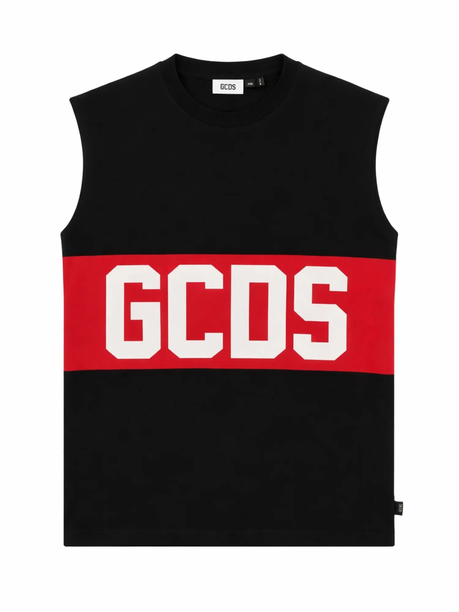 GCDS T-shirt smanicata bambino con banda logo nero rosso Z0UJQ586J105 BLACK-RED GCDS 
