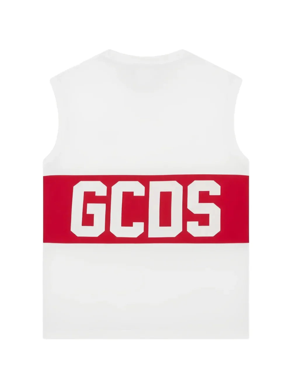 GCDS T-shirt smanicata bambino con banda logo bianco rosso Z0UJQ586J105 OPTIC WHITE-RED GCDS 