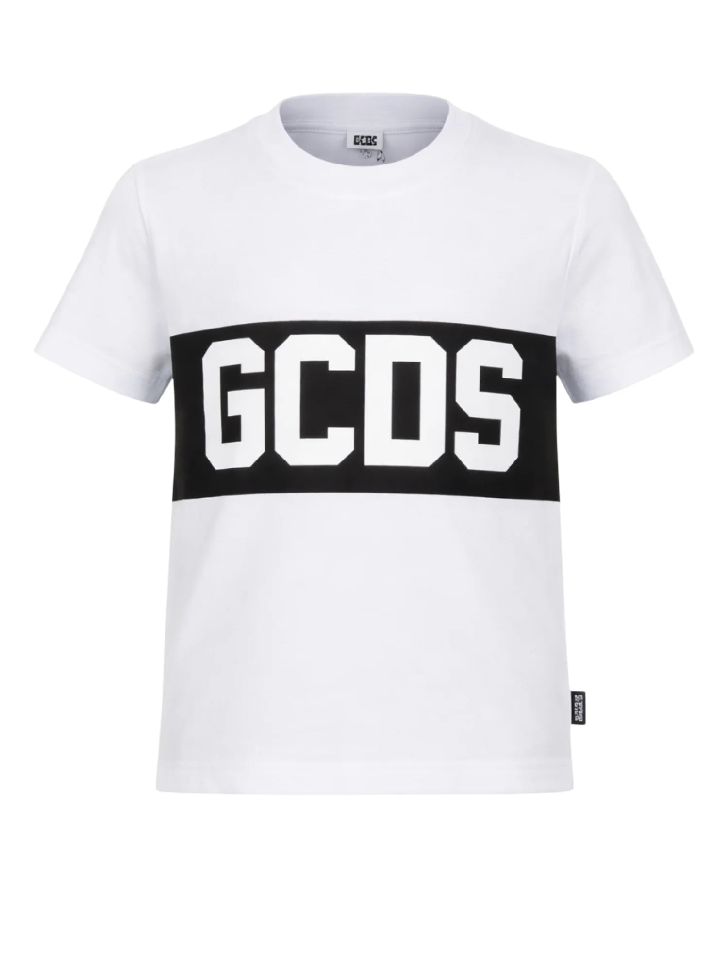 GCDS T-shirt bambino con banda logo bianco nero Z0UJQC585J105 OPTIC WHITE-BLACK GCDS 