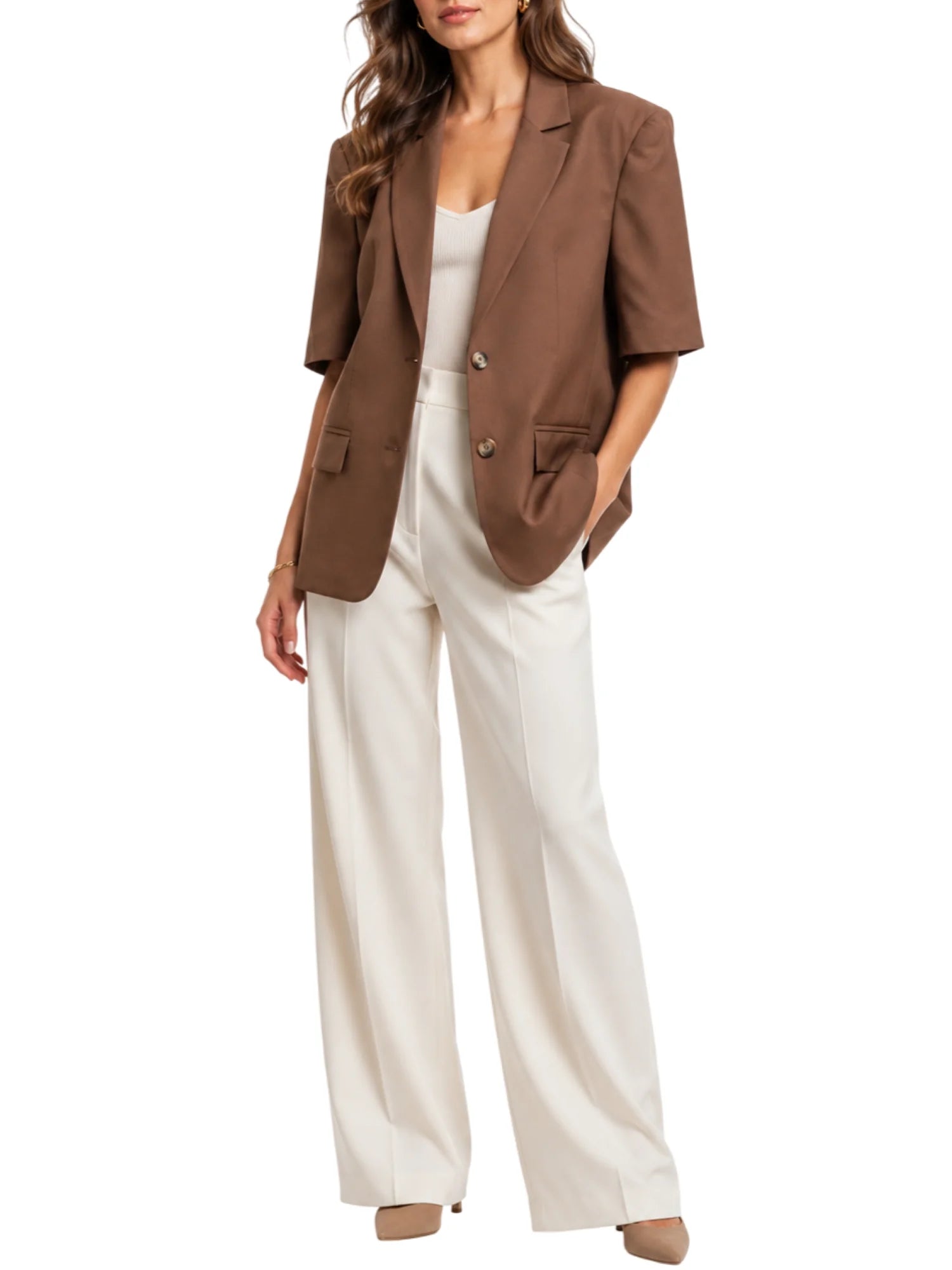 Haveone giacca blazer manica corta con spalline marrone JCBN095 CIOCCOLATO HAVEONE 