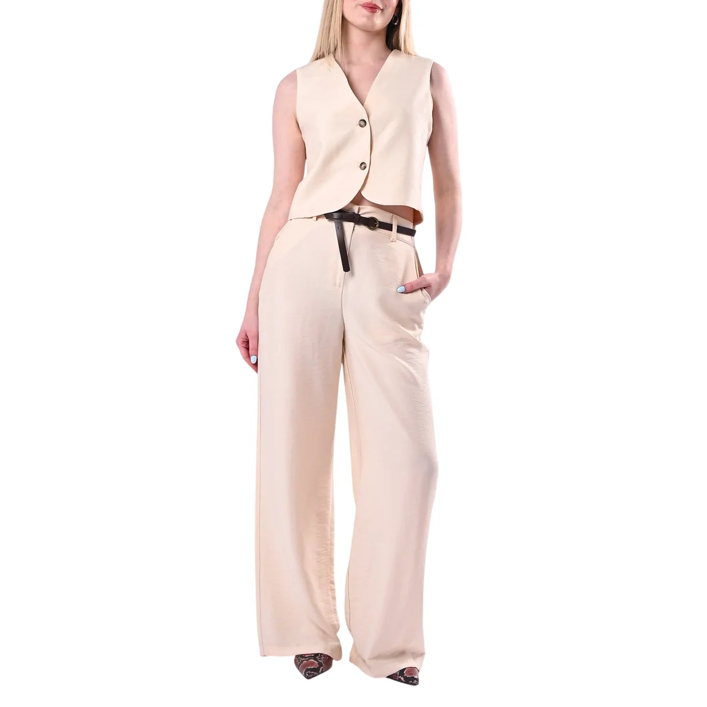 Haveone gilet donna misto viscosa beige chiaro LIA-Q044 BEIGE HAVEONE 