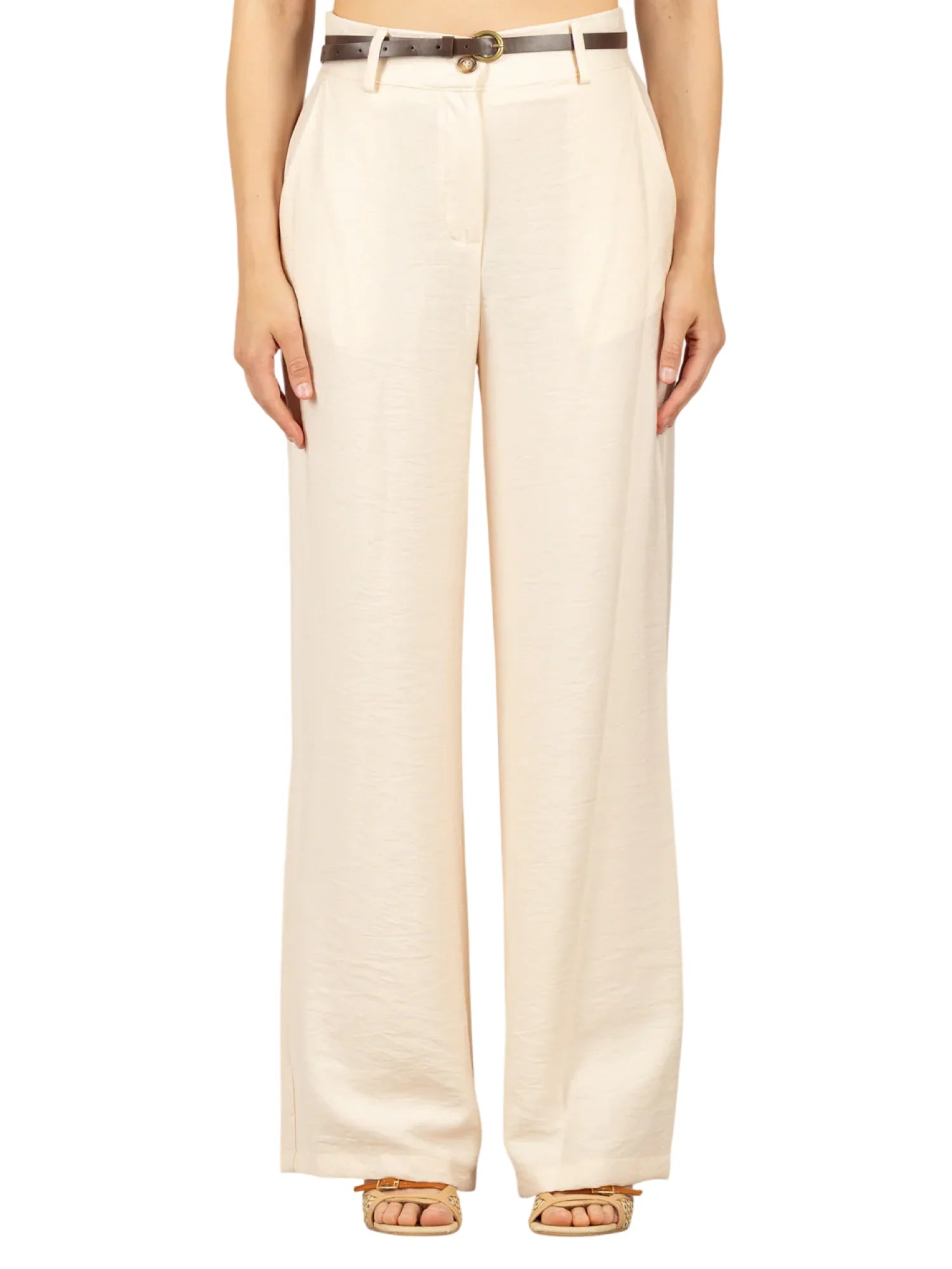 Haveone pantaloni gamba larga donna con cintura beige chiaro PIA-Q532 BEIGE HAVEONE 