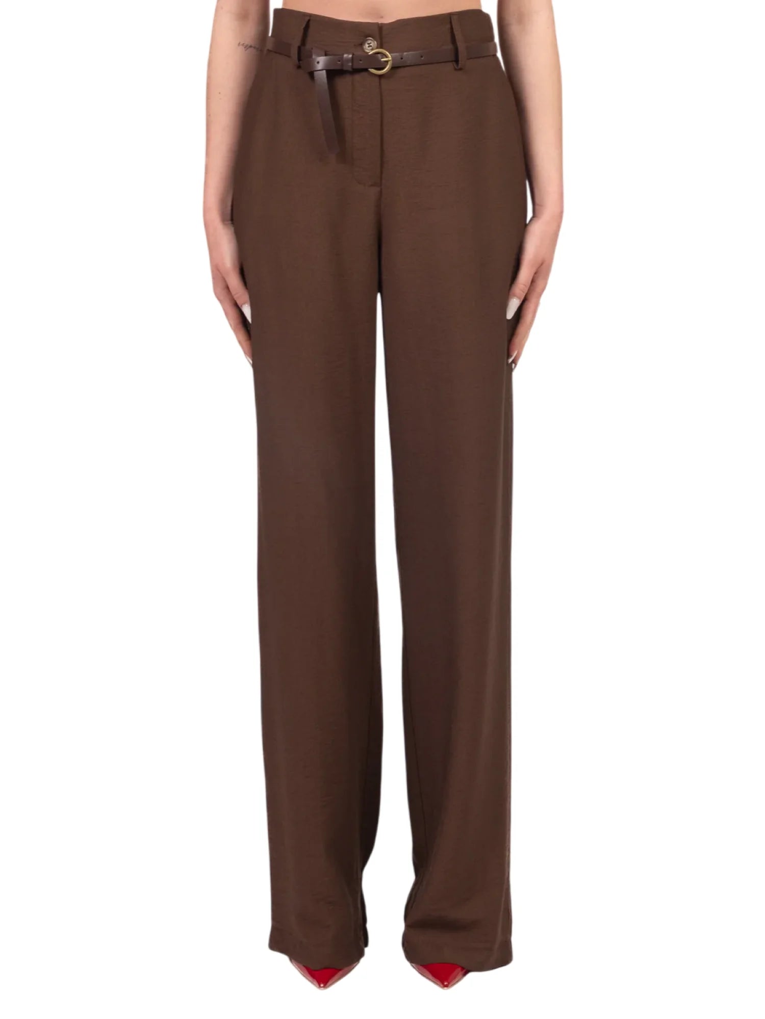 Haveone pantaloni gamba larga donna con cintura marrone PIA-Q532 MORO HAVEONE 
