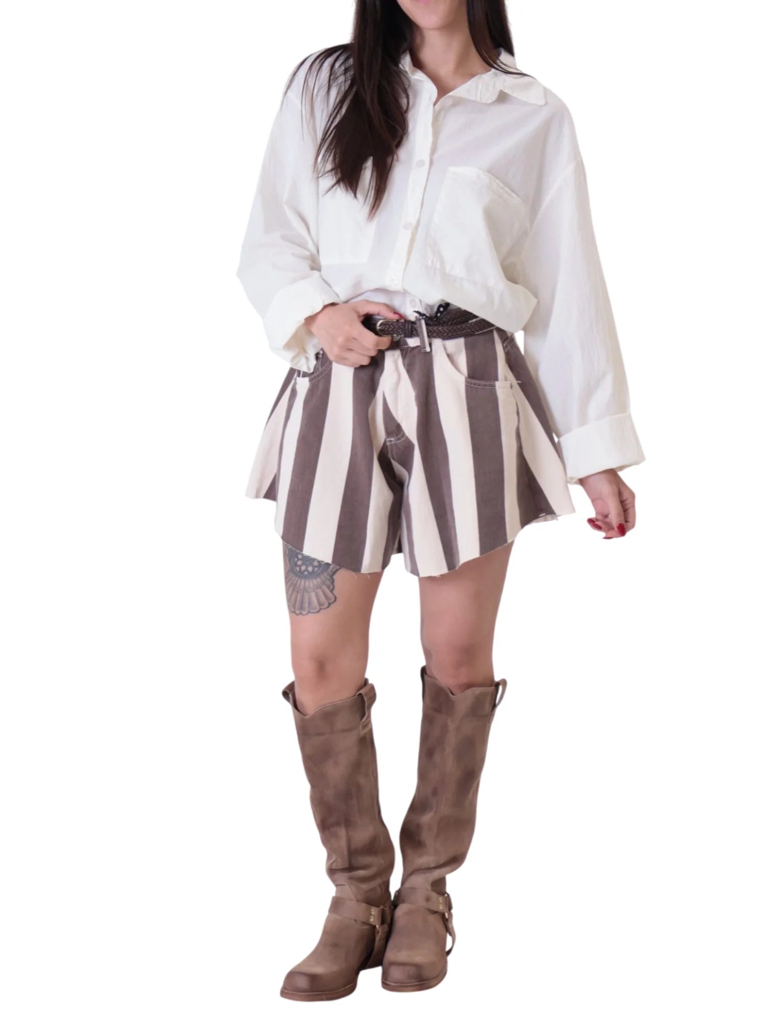 Haveone shorts in denim a righe marrone beige PSB-Q626 MORO HAVEONE 
