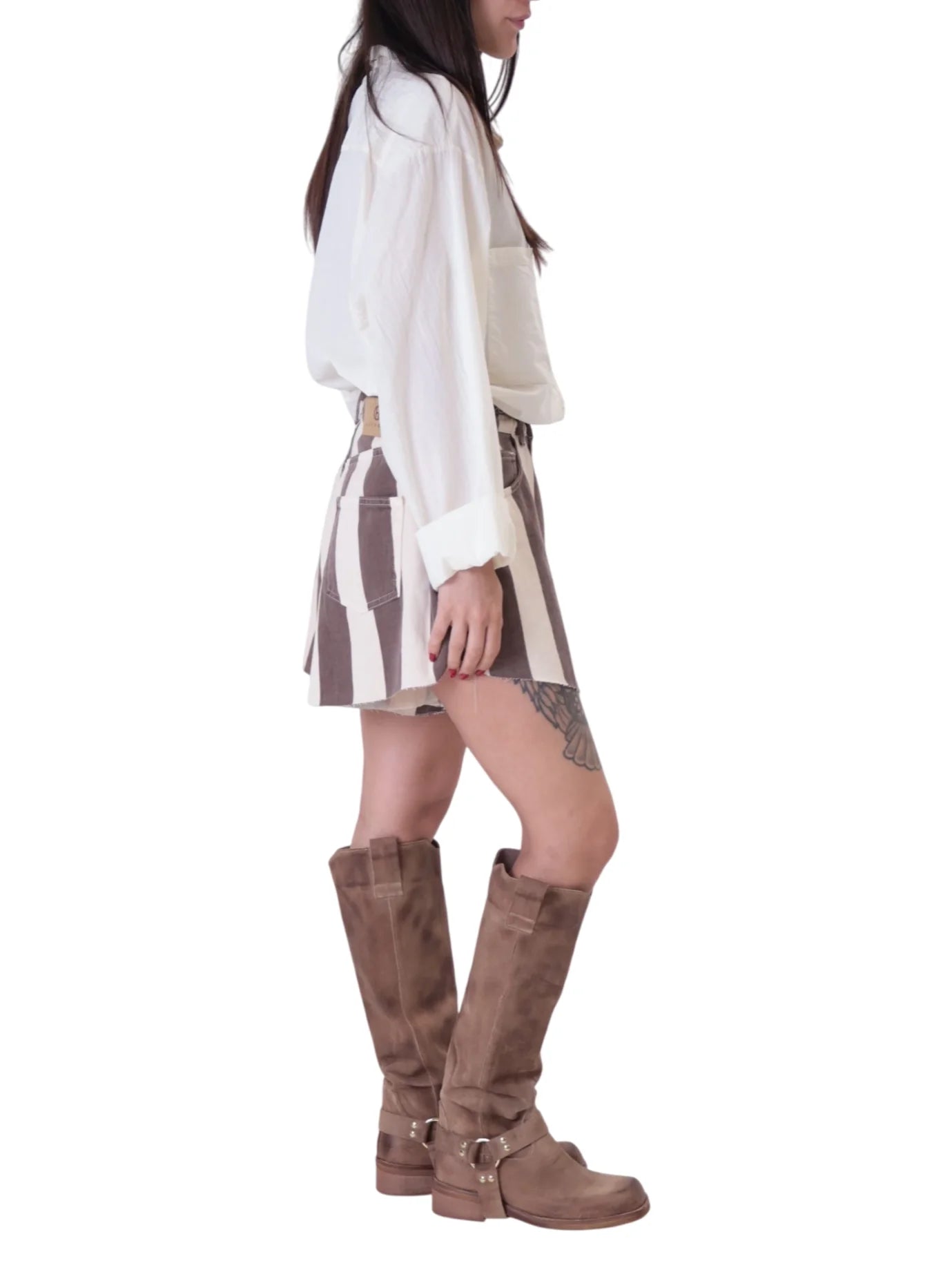 Haveone shorts in denim a righe marrone beige PSB-Q626 MORO HAVEONE 