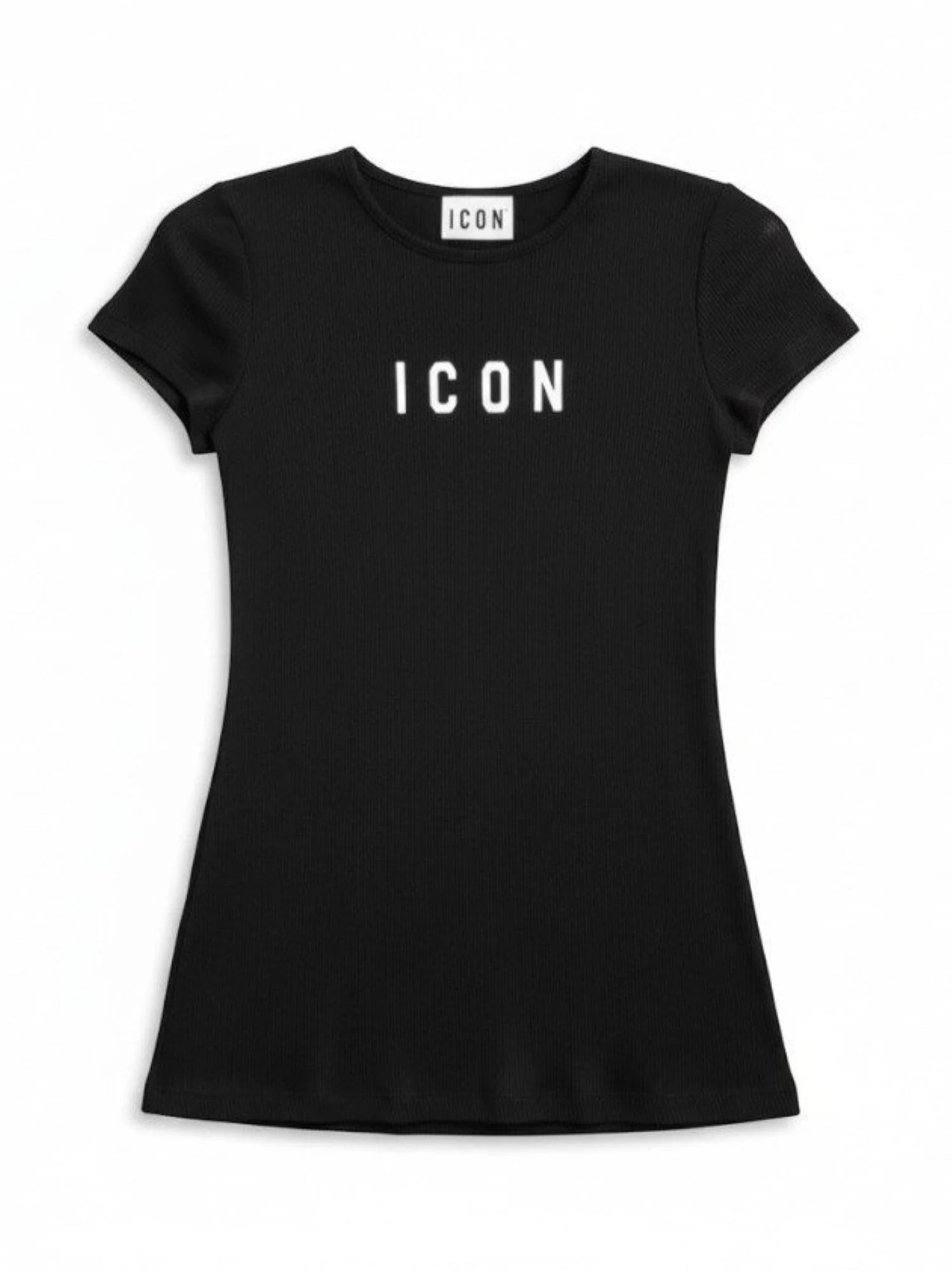Icon abito corto bambina in cotone a costine nero IGDR001237 9000 ICON 