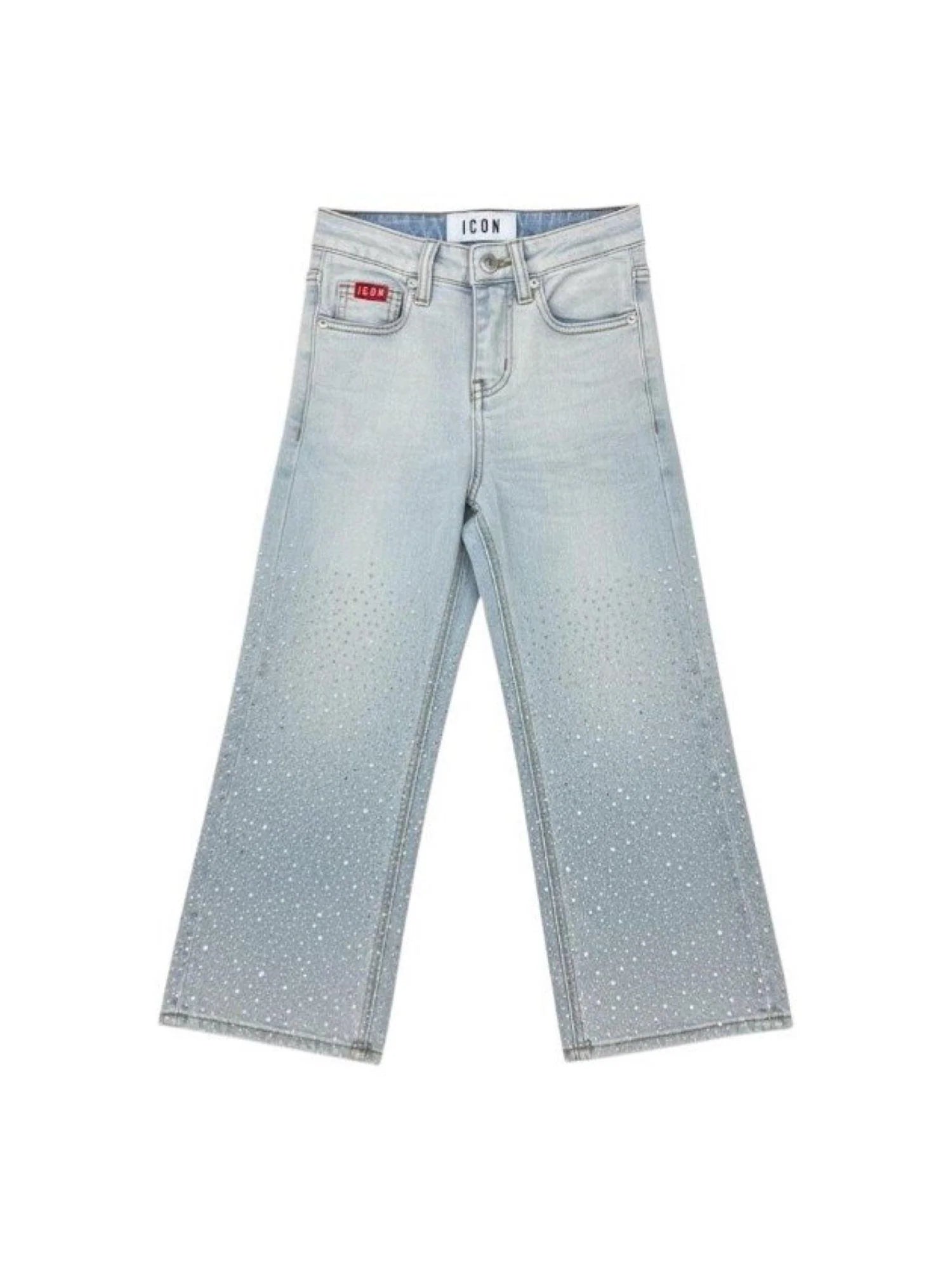 Icon jeans bambina wide leg con strass lavaggio chiaro IGDT001060 7005 ICON 