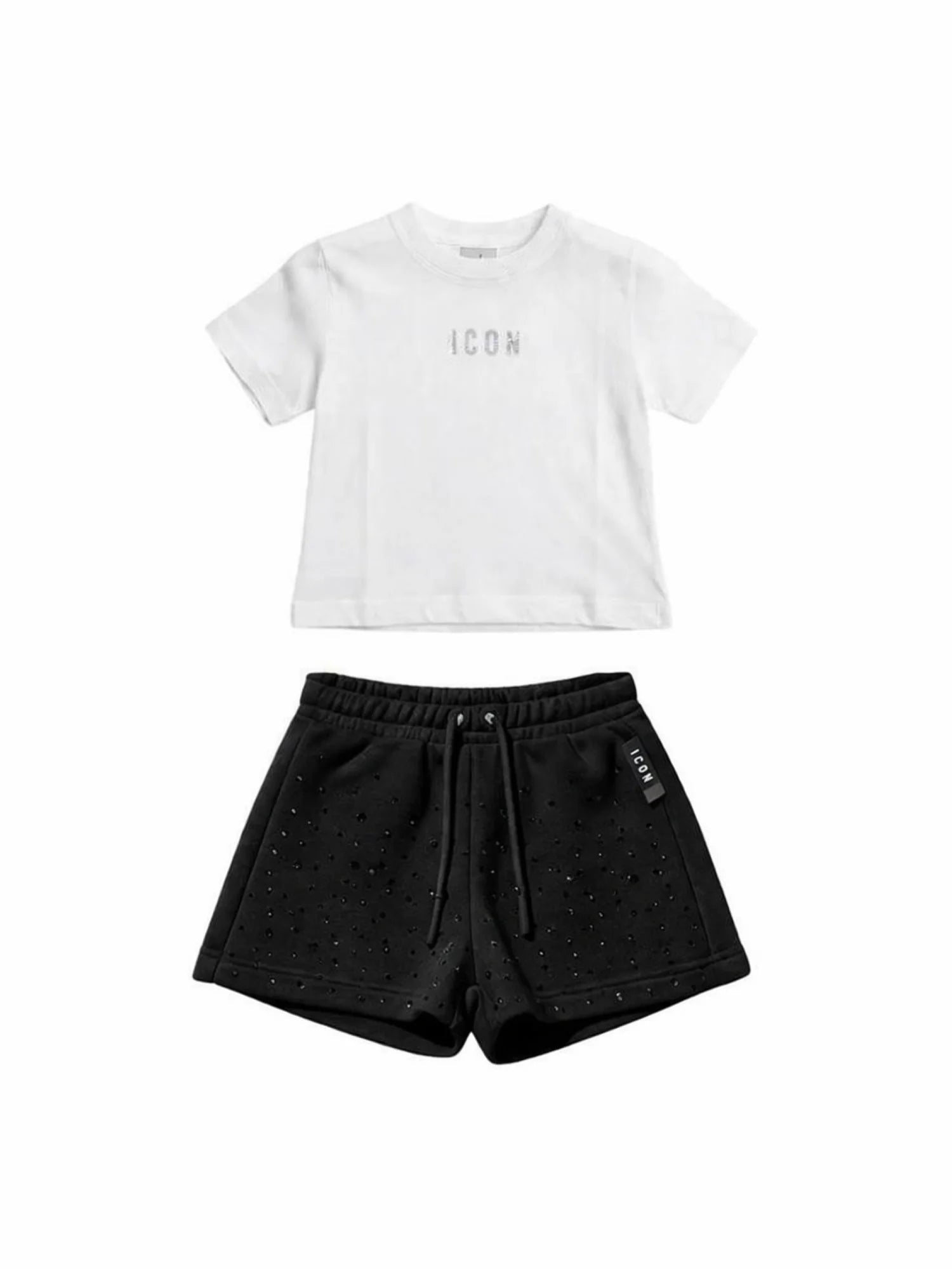 Icon completo bambina T-shirt e shorts con strass bianco nero INGFS001235 1006 ICON 
