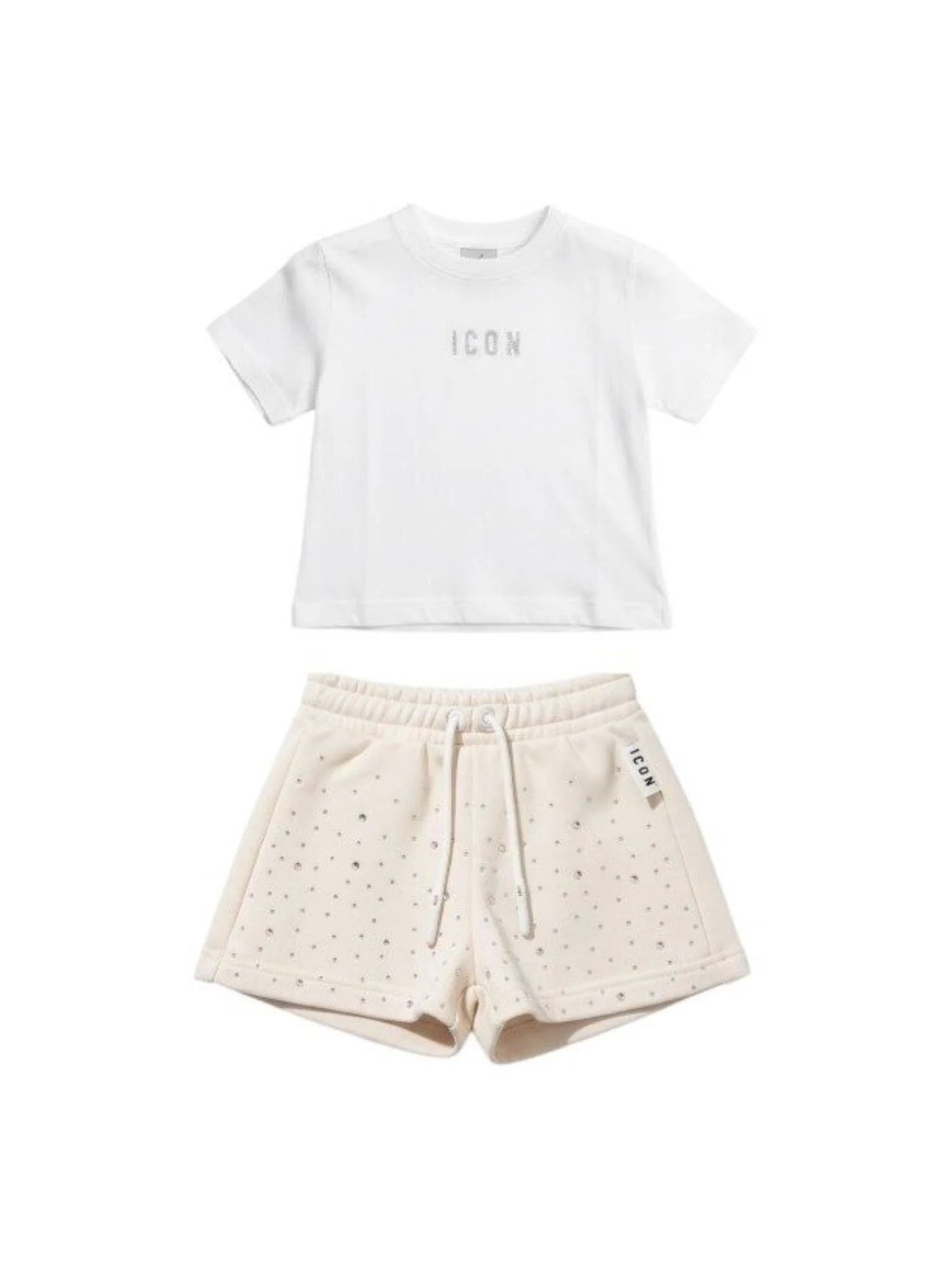 Icon completo bambina T-shirt e shorts con strass bianco beige INGFS001235 1050 ICON 