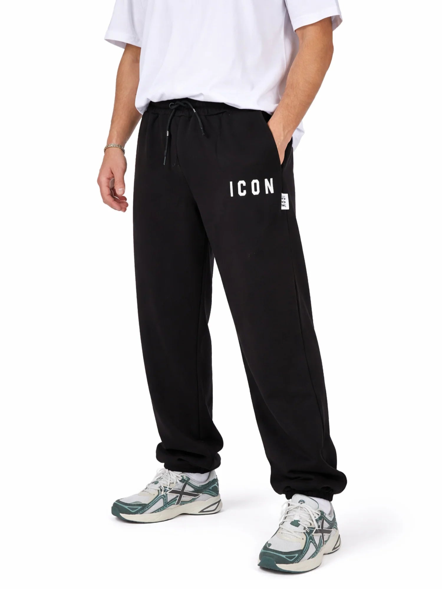 Icon pantaloni in felpa uomo gamba dritta nero IUP001 NERO-BIANCO ICON 