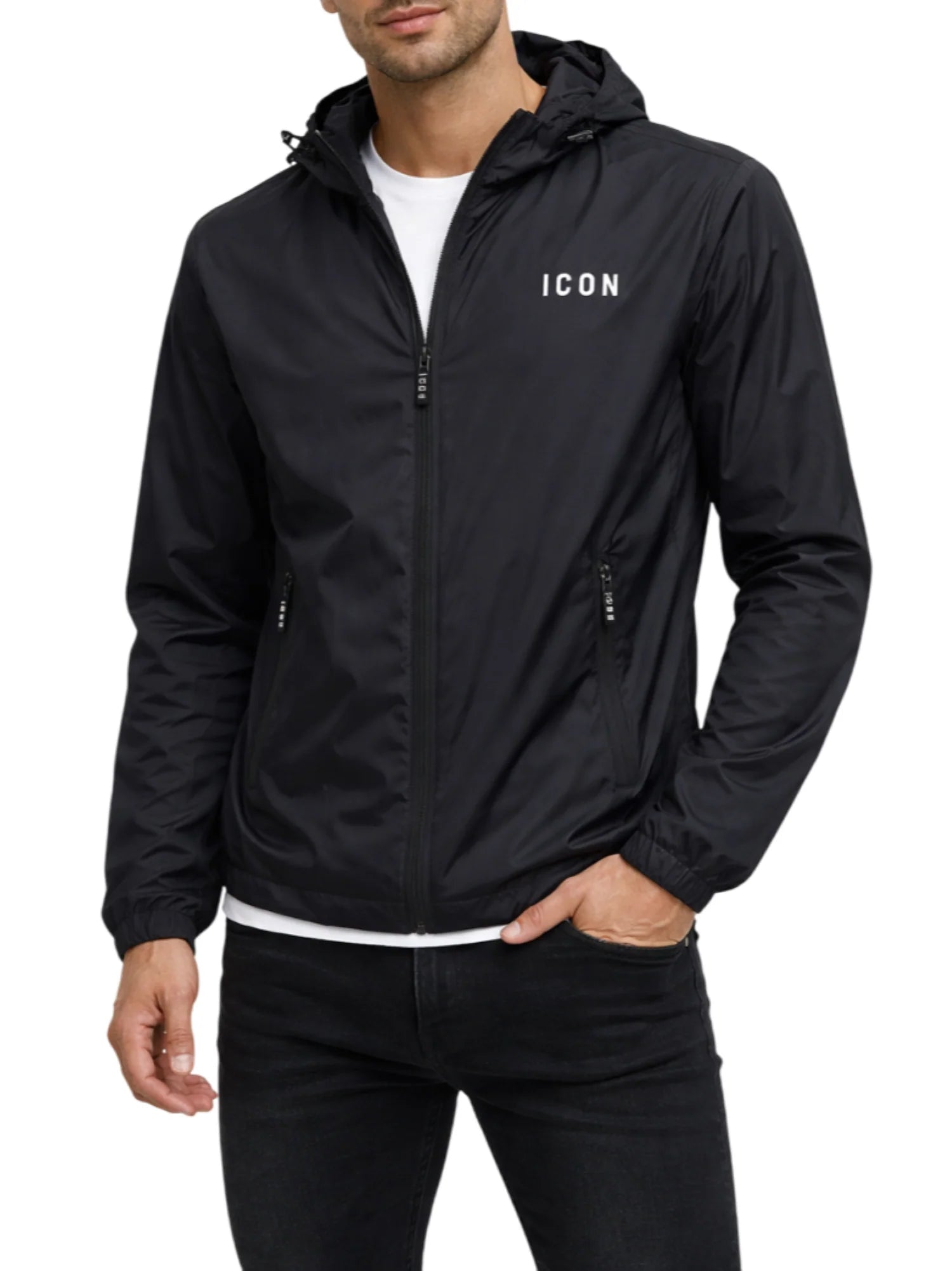 Icon giubbino leggero antivento uomo con cappuccio nero IUPREJ002 NERO ICON 