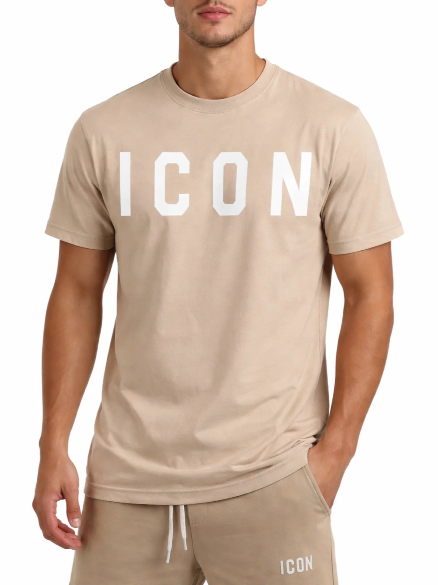 Icon T-shirt maniche corte con logo uomo beige IUT001 AVORIO ICON 