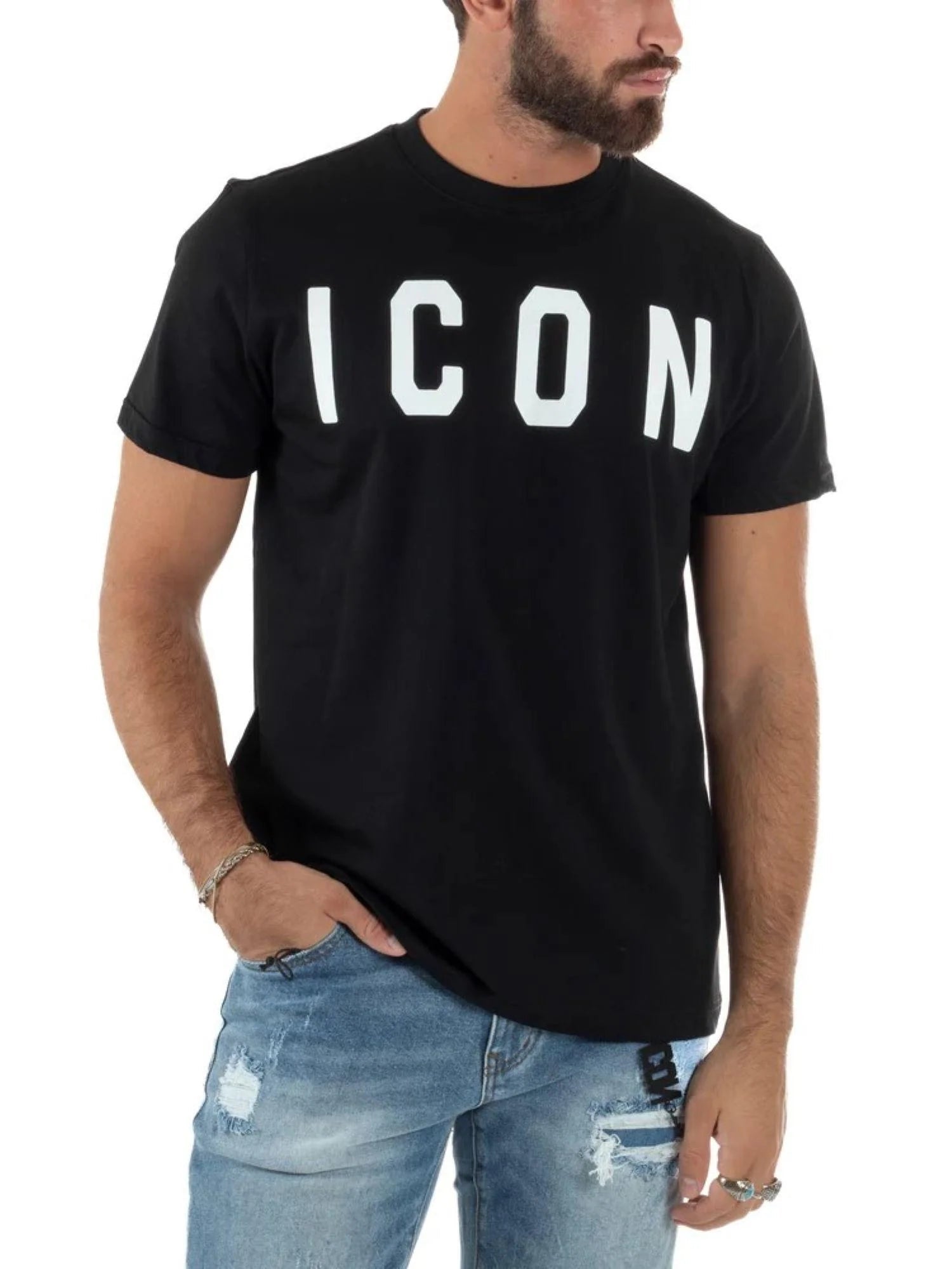 Icon T-shirt maniche corte uomo con logo uomo nero IUT001 NERO-BIANCO ICON 