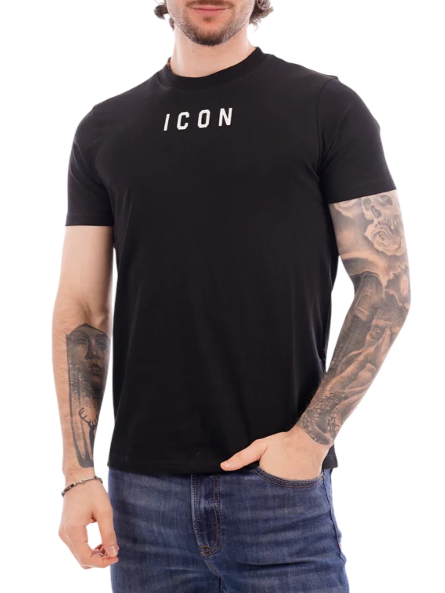 Icon T-shirt uomo manica corta con logo nero IUT002 NERO-BIANCO ICON 