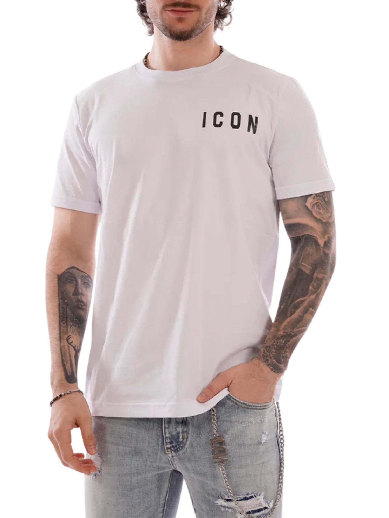 Icon T-shirt uomo manica corta con logo bianco IUT007 BIANCO-NERO ICON 