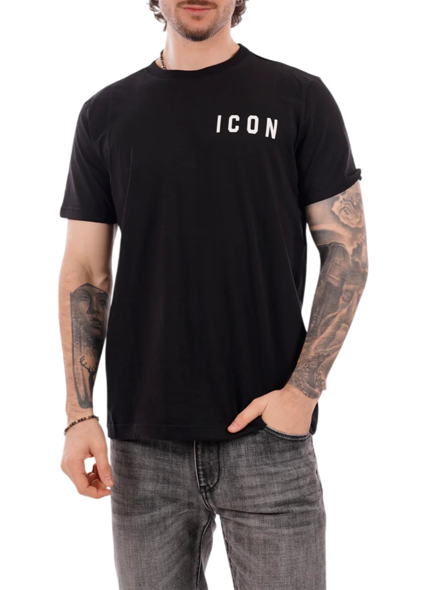Icon T-shirt uomo manica corta con logo nero IUT007 NERO-BIANCO ICON 