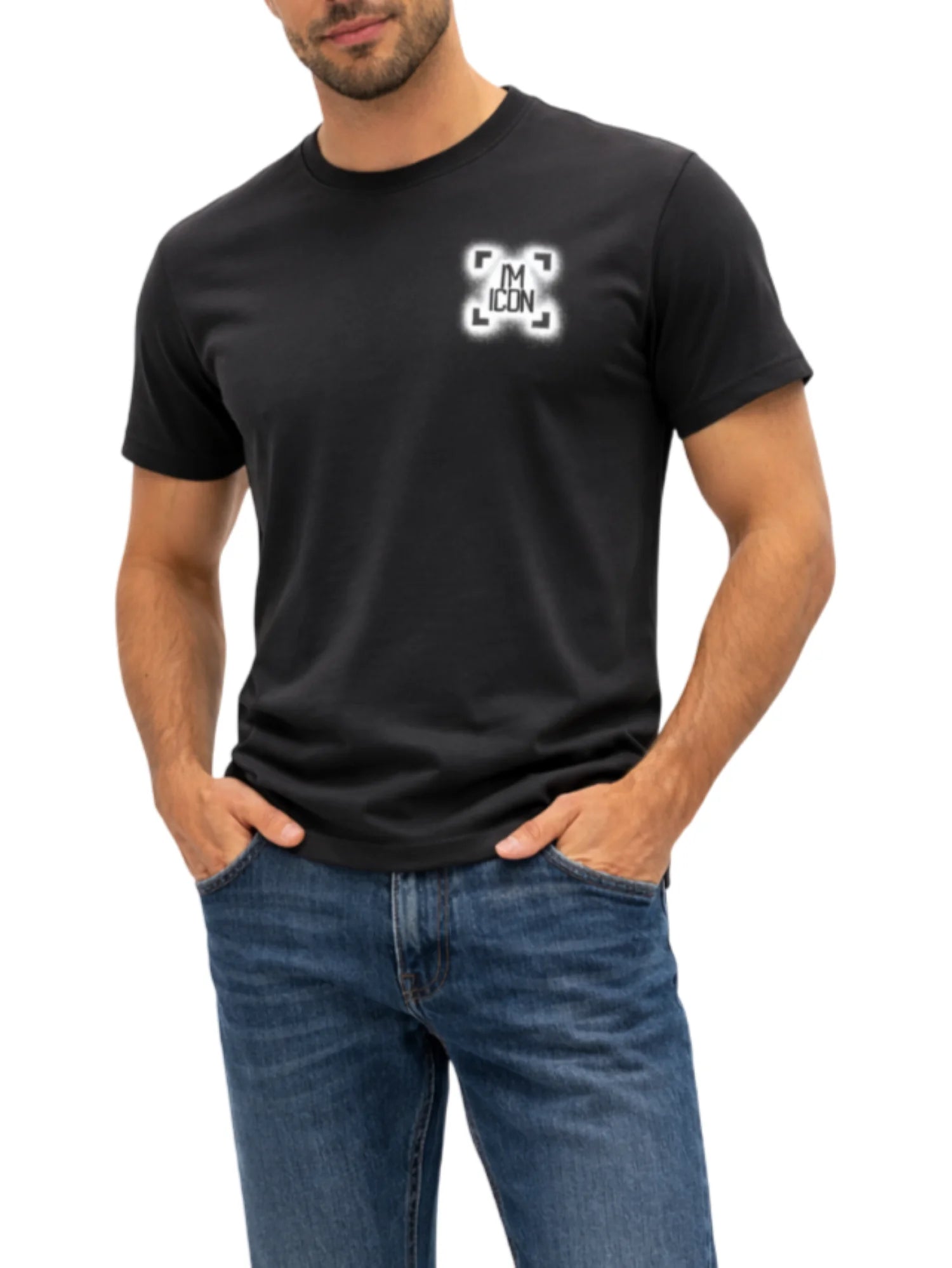 Icon T-shirt uomo manica corta stampa logo nero IUT013 NERO-BIANCO ICON 