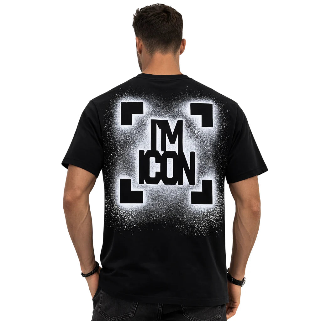 Icon T-shirt uomo manica corta stampa logo nero IUT013 NERO-BIANCO ICON 