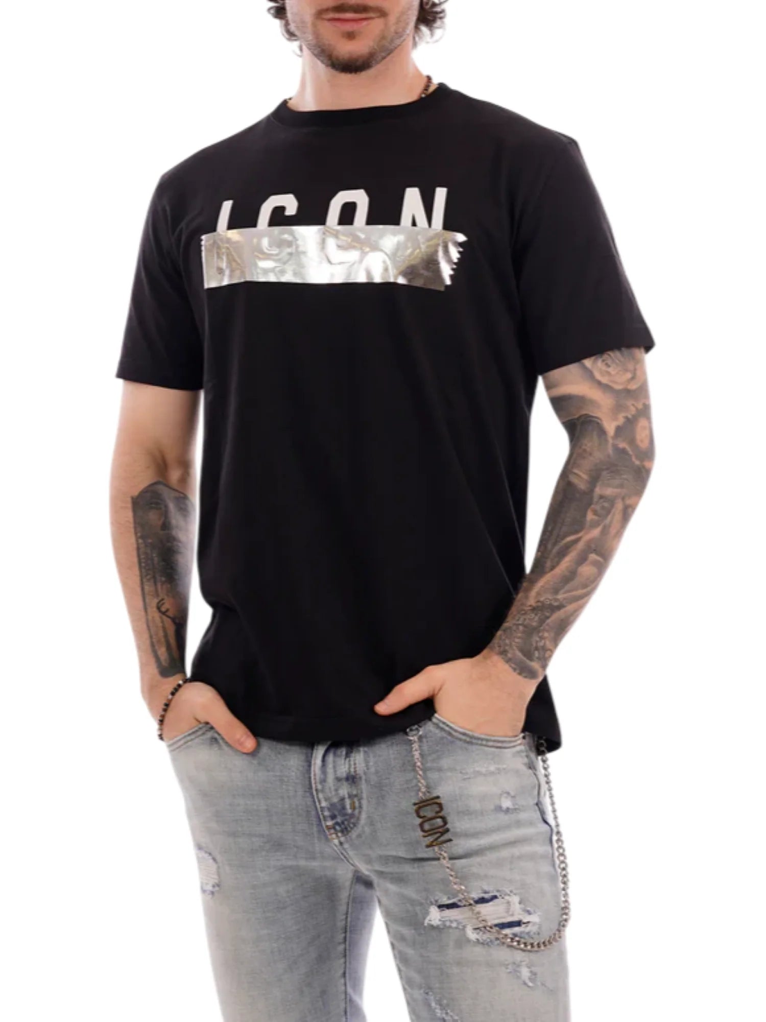 Icon T-shirt uomo manica corta con logo nero IUT029 NERO ICON 