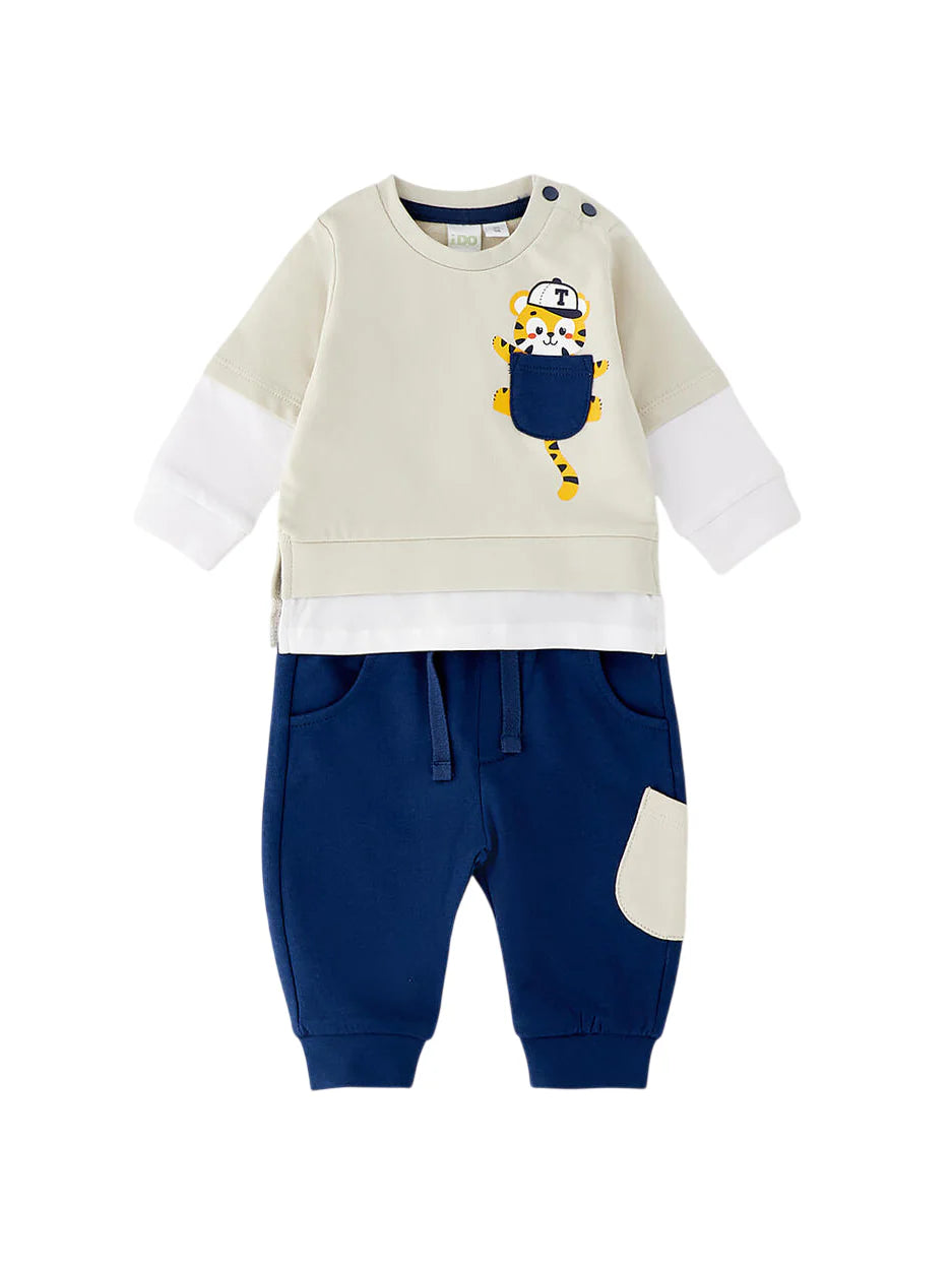 iDo completo sportivo neonato felpa e pantaloni ecrù blu 4G041 0172 iDO 