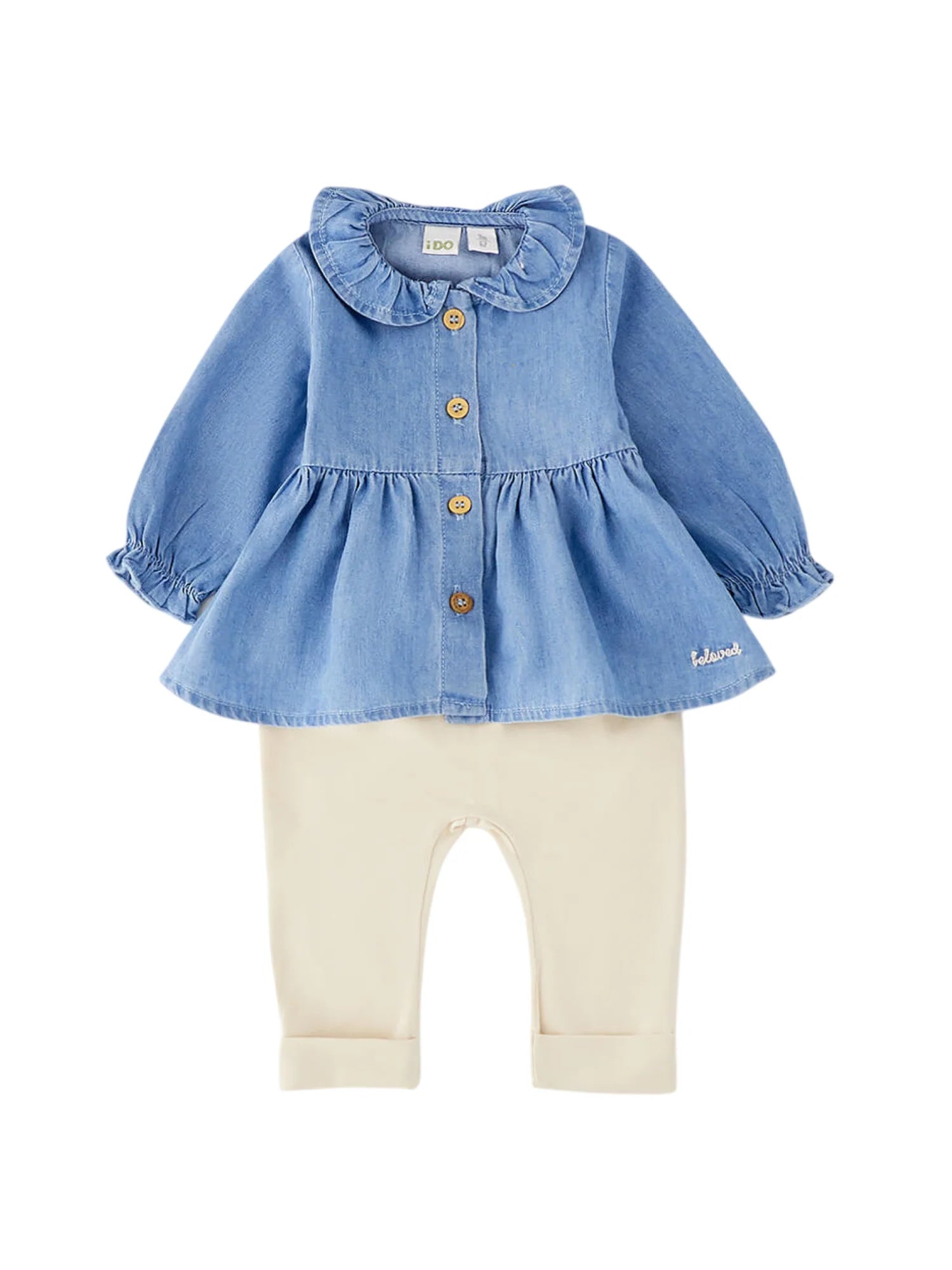 iDo completo neonata camicia in denim e leggings blu ecrù 4G113 7350 iDO 