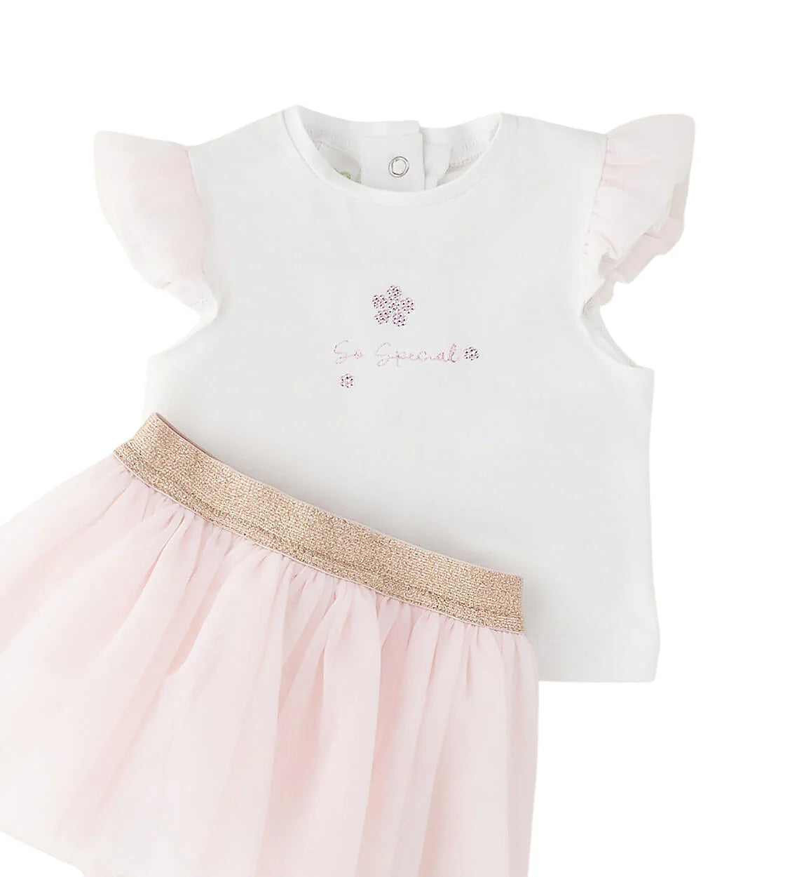 iDo completo neonata T-shirt e gonna in tulle bianco rosa 4G213 0113 iDO 