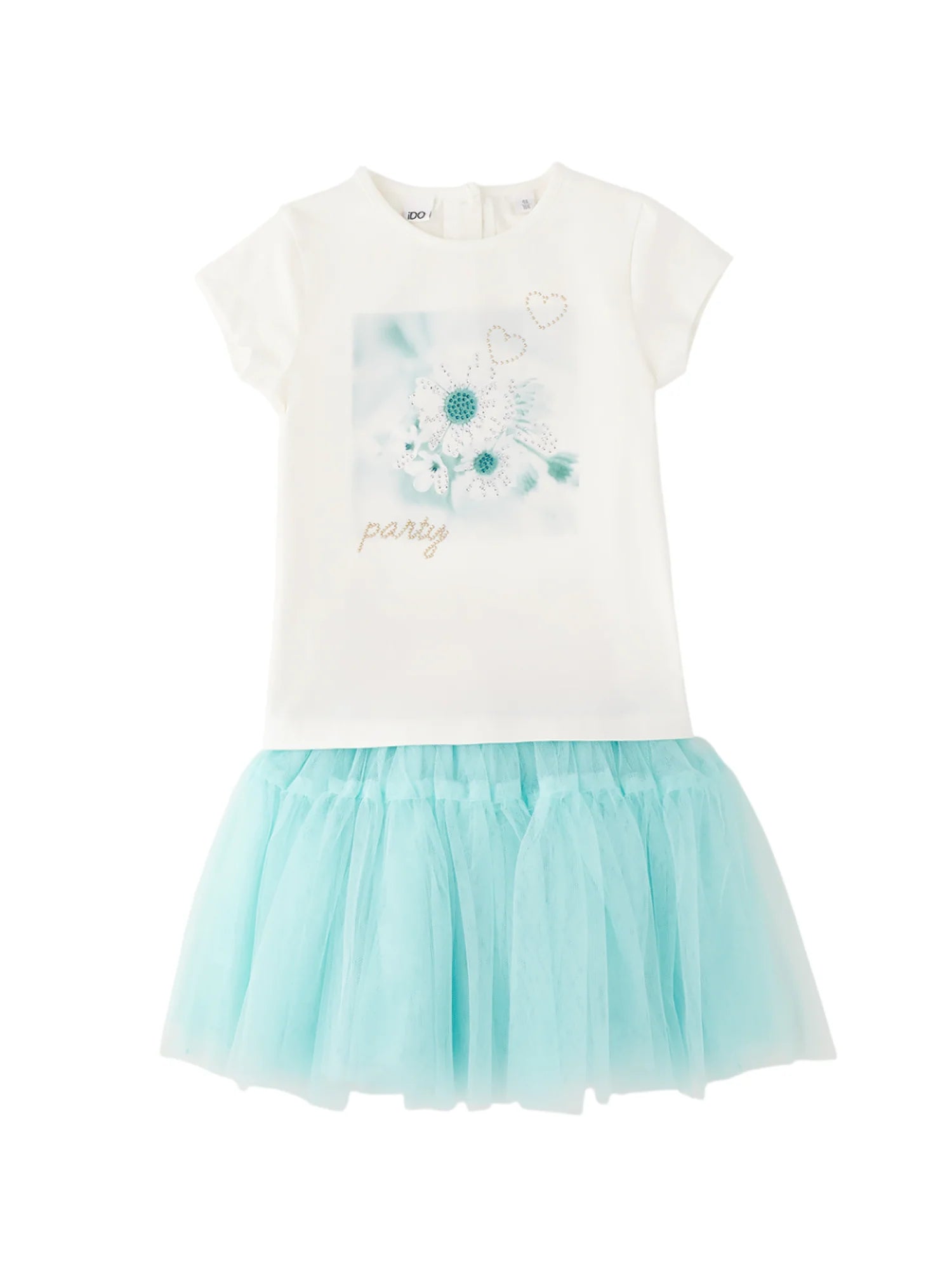 iDo completo bambina T-shirt e gonna in tulle bianco celeste 4G301 0112 iDO 