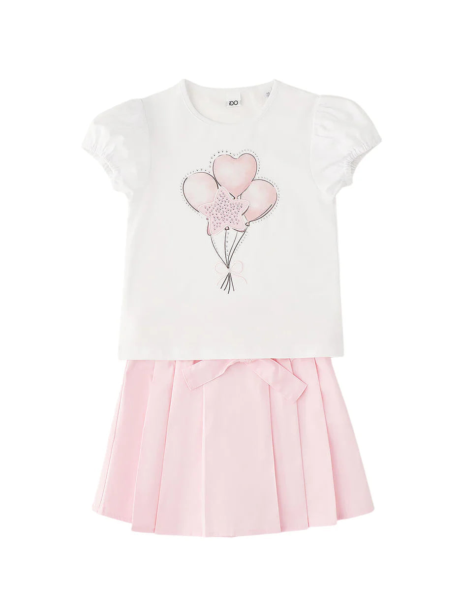 iDo completo bambina T-shirt e shorts a pieghe bianco rosa 4G309 0113 iDO 