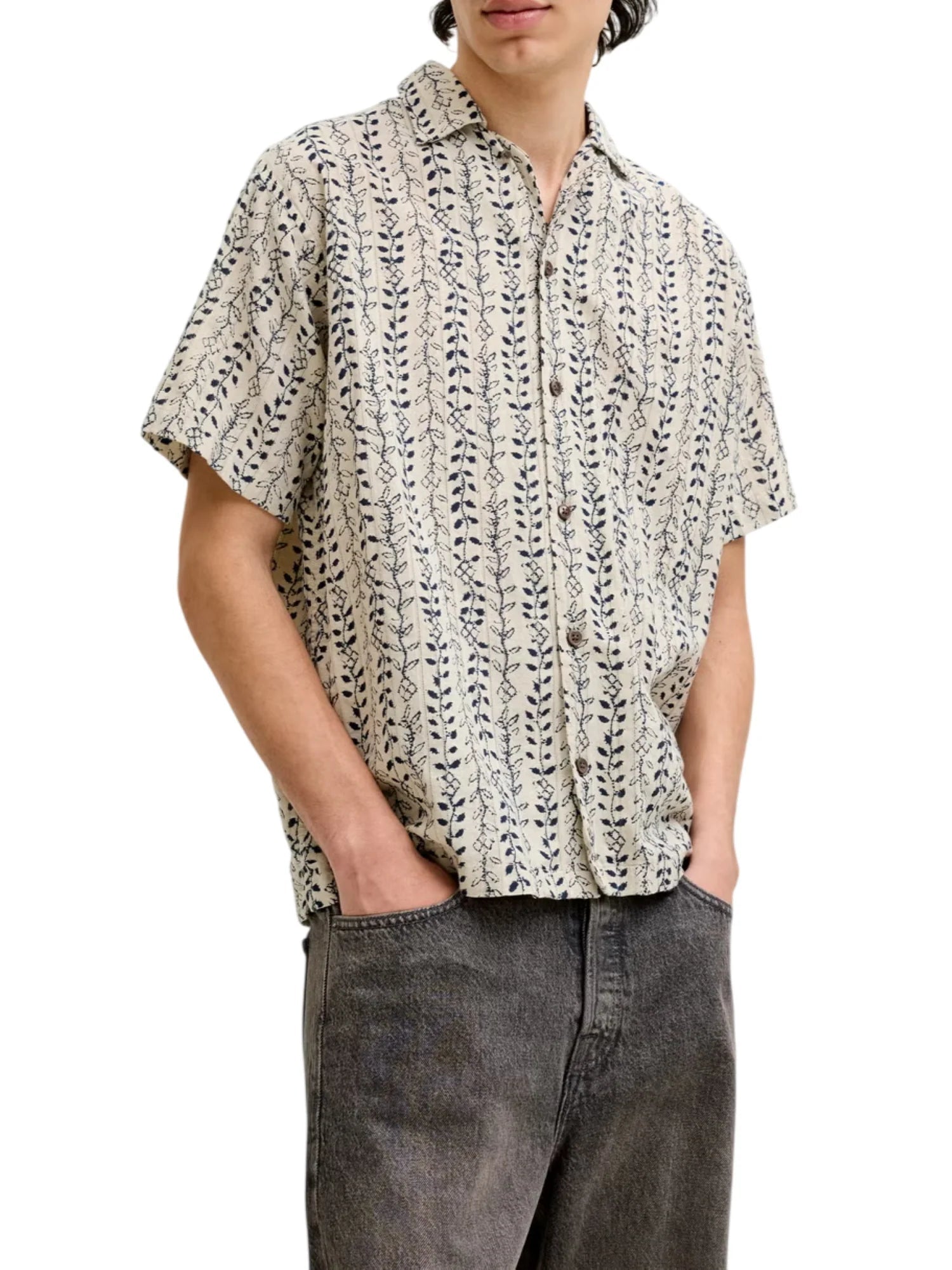 Jack&Jones camicia uomo manica corta in fantasia ecrù 12291968 MOONSTRUCK JACK&JONES 