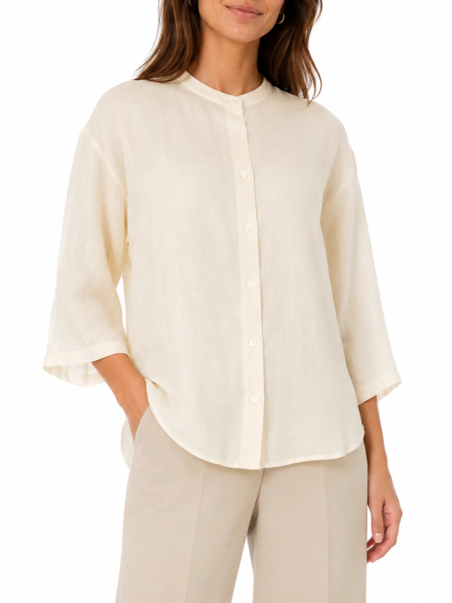 Jc Sophie camicia alla coreana donna in lino Lennon beige L3114 SAND JC SOPHIE 