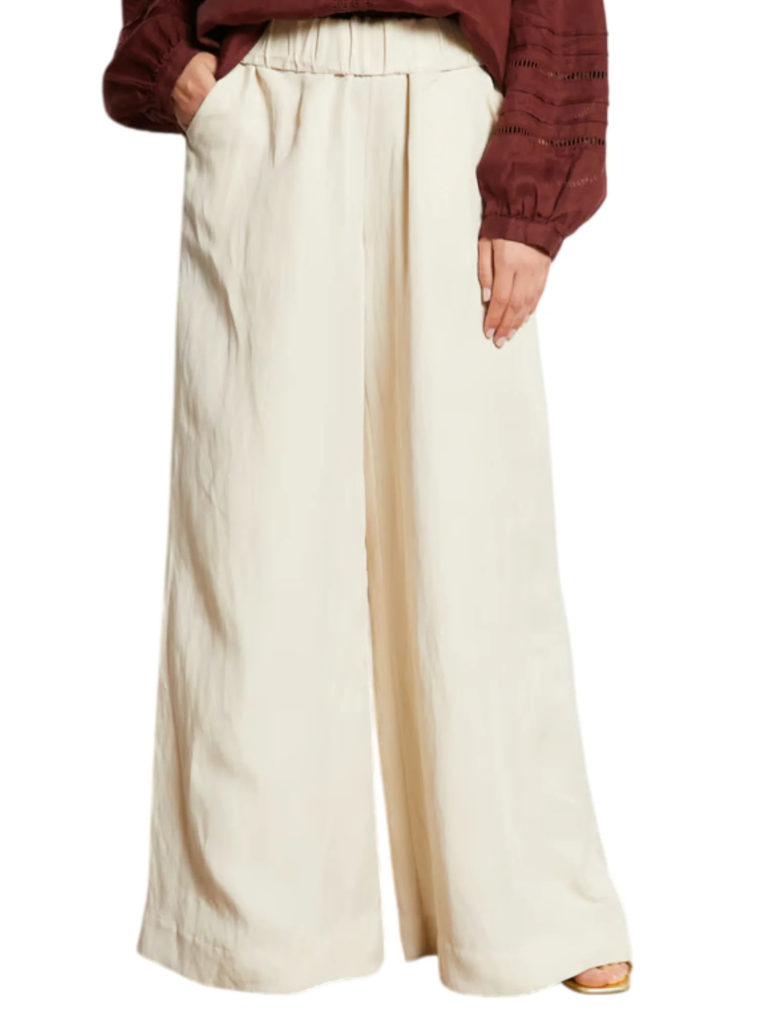 Jc Sophie pantaloni palazzo Leaf misto lino beige chiaro L3133 SAND JC SOPHIE 