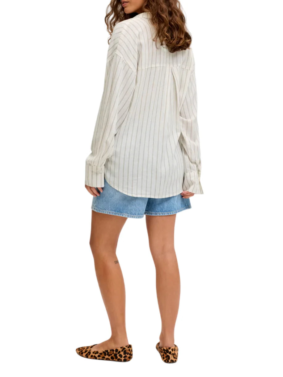 Jjxx camicia gessata donna misto lino panna beige 12287703 BLANC DE BLANC-SILVER MINK JJXX 