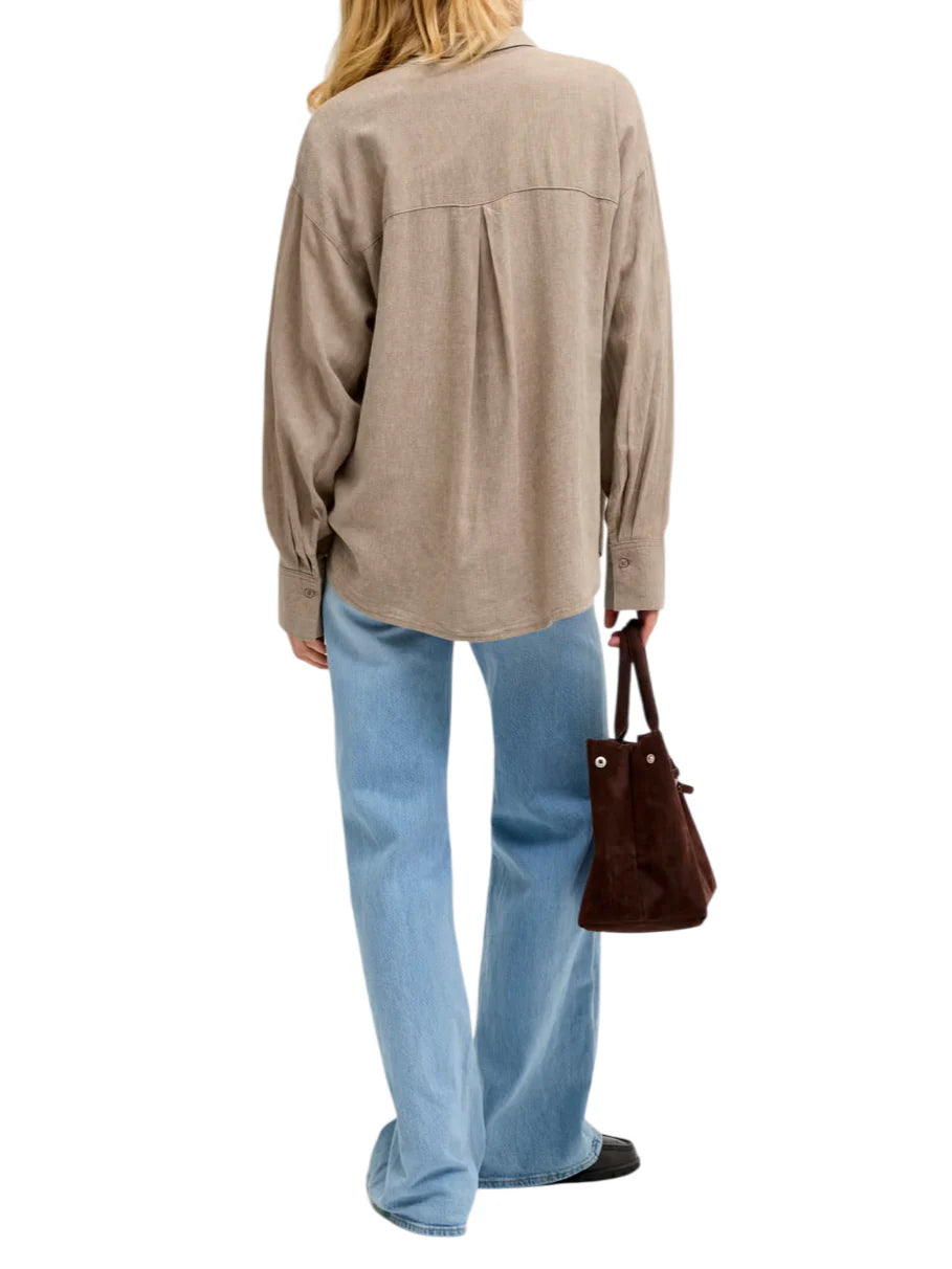 Jjxx camicia donna misto lino manica lunga beige 12287703 SILVER MINK JJXX 